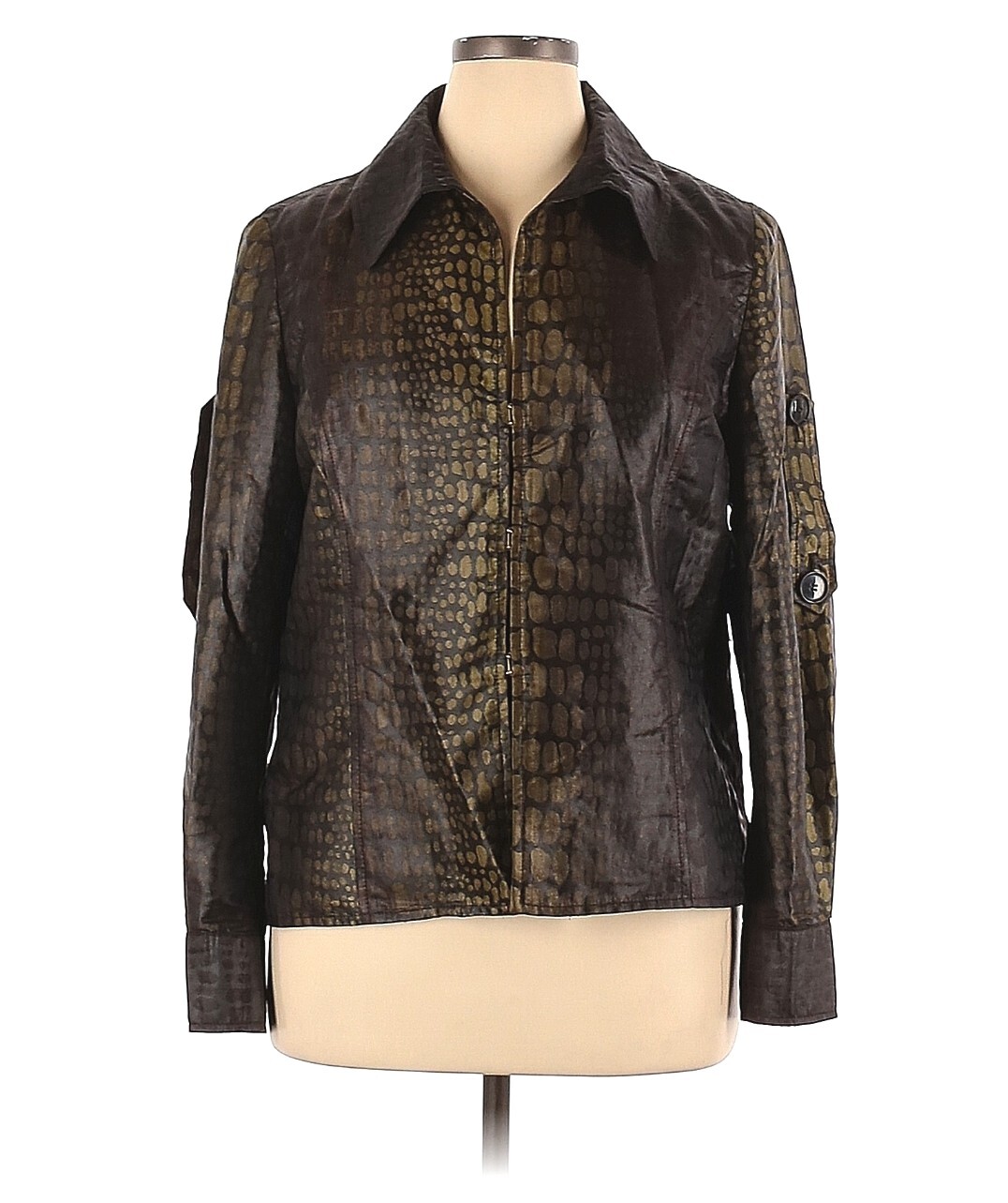 Carlisle Olive Green Brown Reptile Print Jacket Shiny Sz L VTG 90s