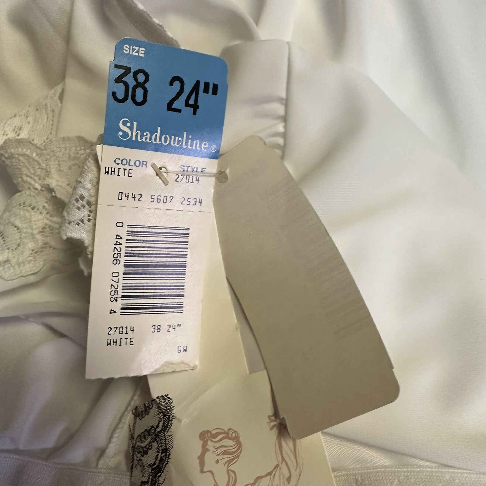 Shadowline Vintage White Slip Lingerie Silky Satin Nylon Lace Size 38 24″ NEW