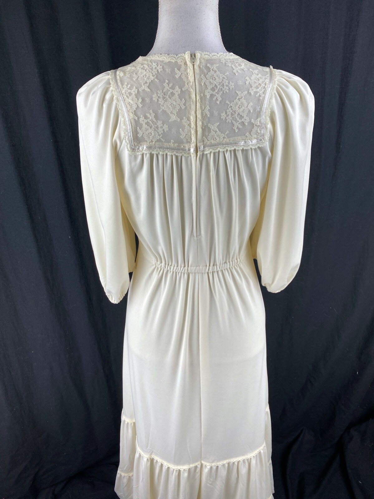 Jody T California Vtg 70s Lace Trim Prairie Maxi Dress Size 7 (Fits S) Cream