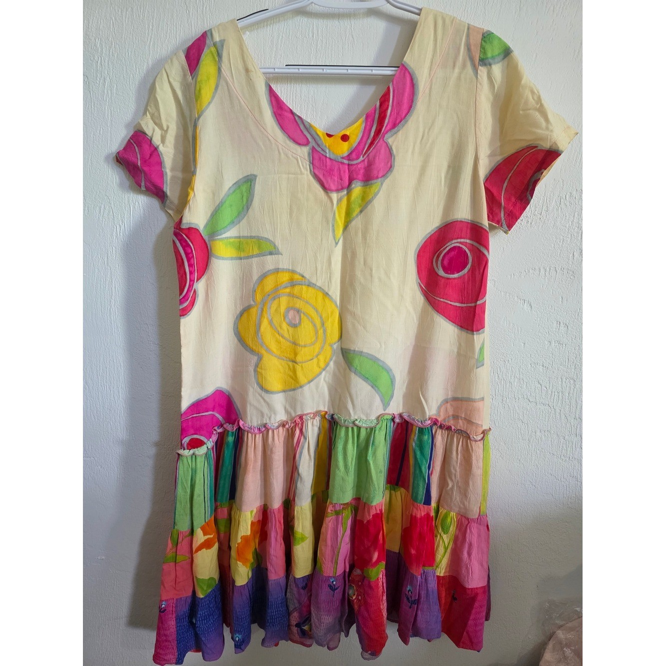 Jams World Vintage Cream Dress with Pink, Yellow & Green Floral Print