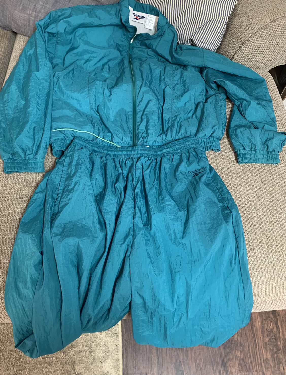 VTG 90s Reebok Jumpsuit Windsuit Running Jogging Retro Silky Womens Sz Large L
