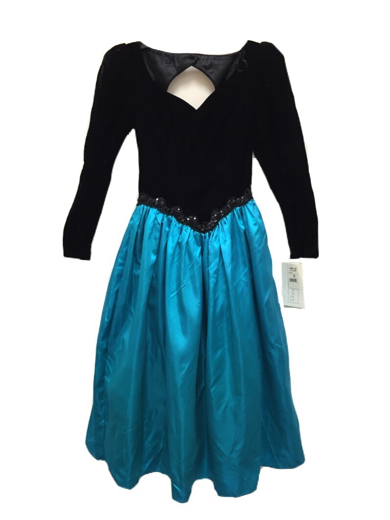 Vtg Jessica Scott McClintock 80s 90s Prom Dress Velvet Satin School Formal Teal