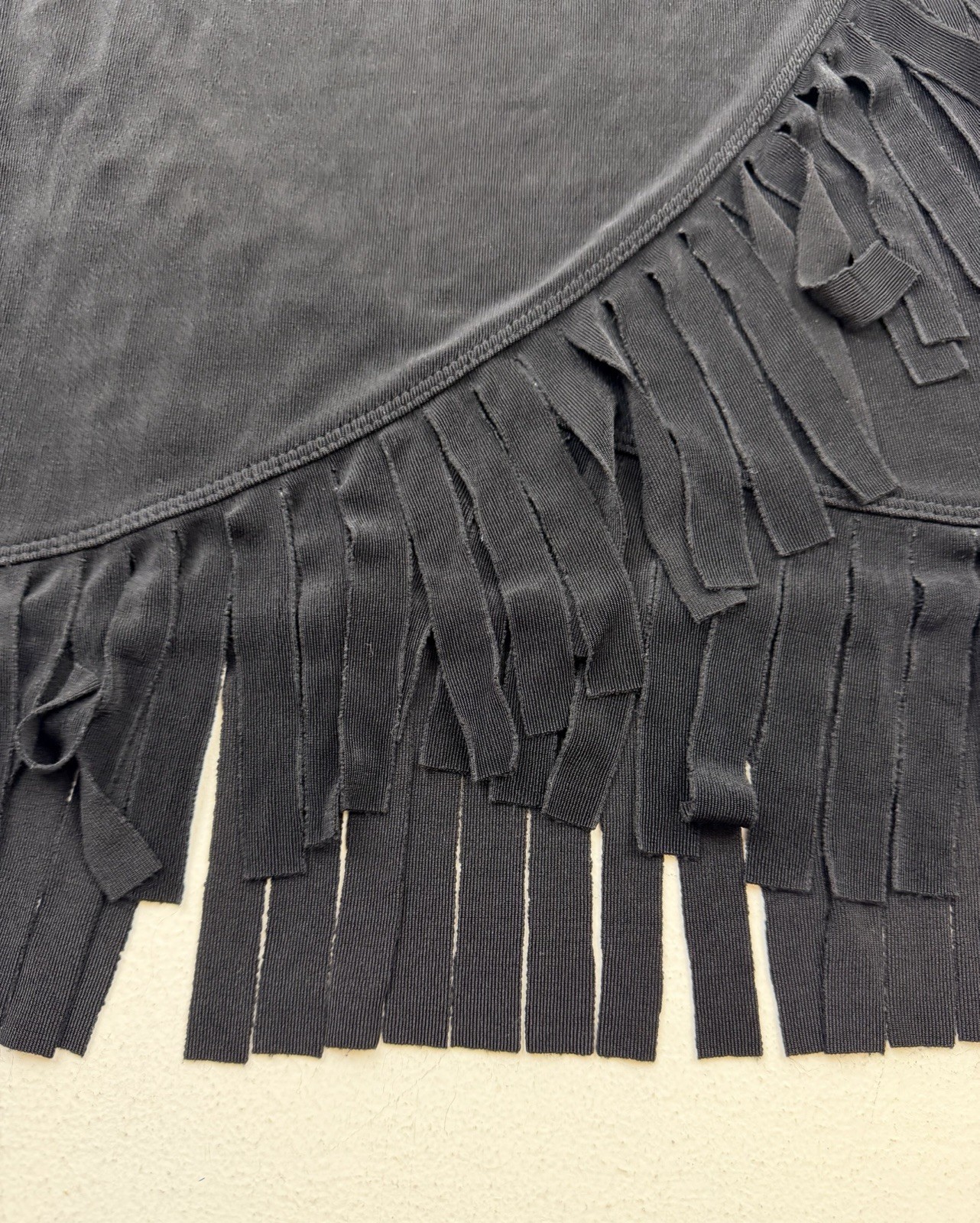 Vtg Chico’s Travelers Black Fringe Faux Wrap Midi Skirt Sz 1 Western Slinky Knit