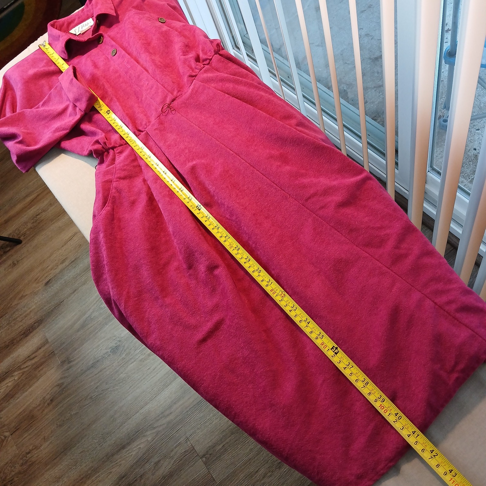 Vintage 80s S.L. Petites Magenta Suede Shirt Dress 6 needs repair pockets belted