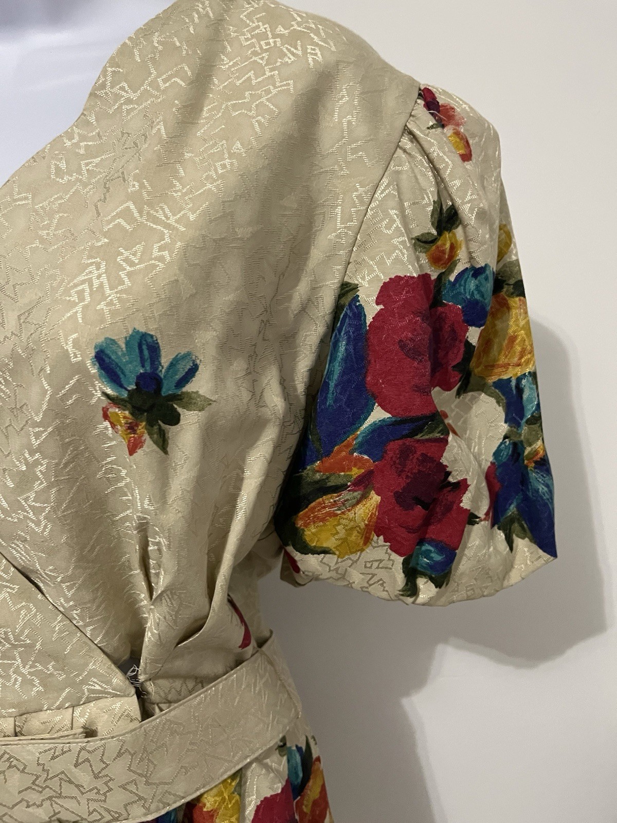 Antara Vintage Made in USA 80s Floral Peplum Dress Beige Multi-Color 9/10