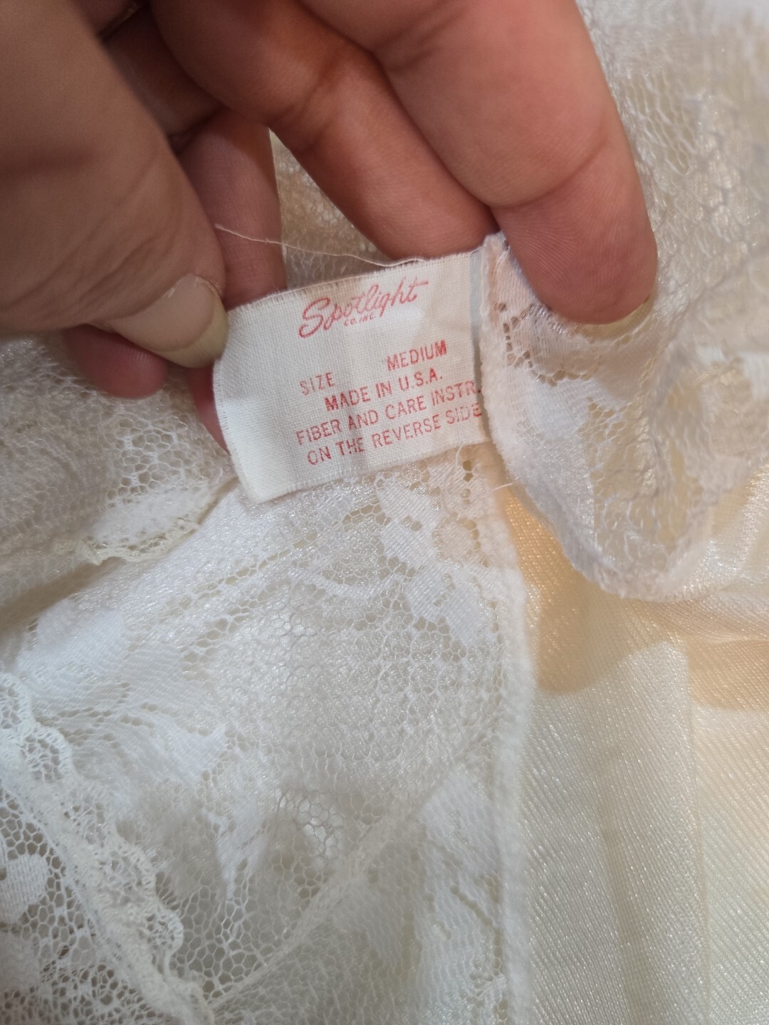 Vintage 70s Spotlight Semi Sheer Floral Lace Back Lingerie/Nightgown White Med