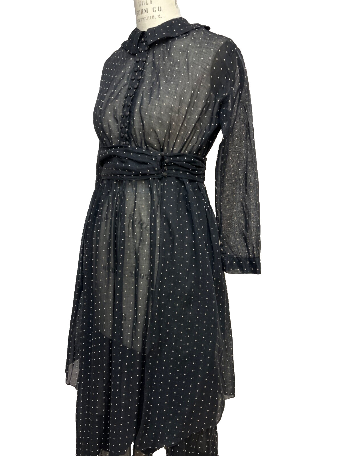 Victorian Edwardian Lawn Voile Dress Sheer Tiny Dot Cotton Tea Mourning Goth XS
