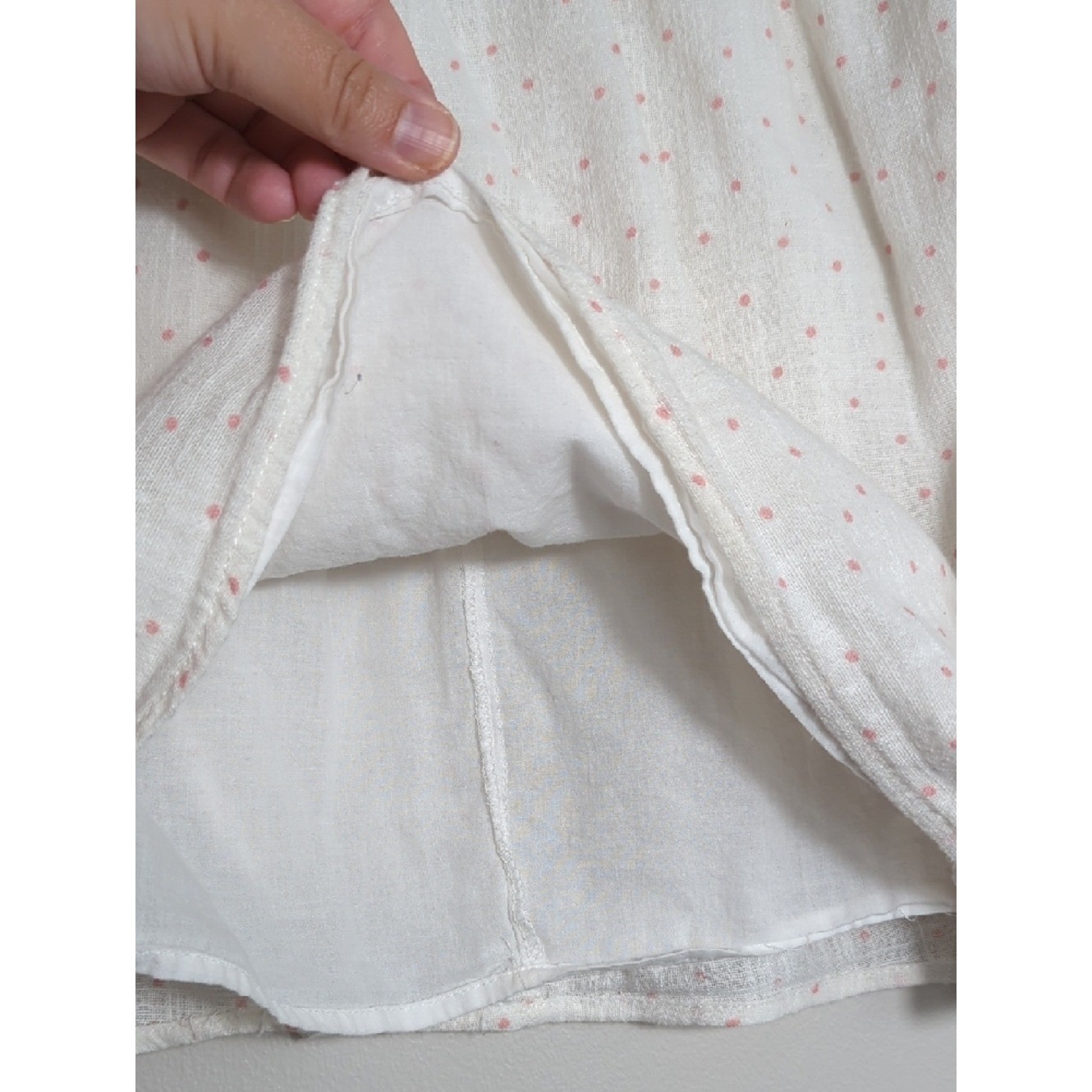 Vtg Y2K White and Pink Polka Dot Smocked Waist Mini Skirt XL Coquette Feminine