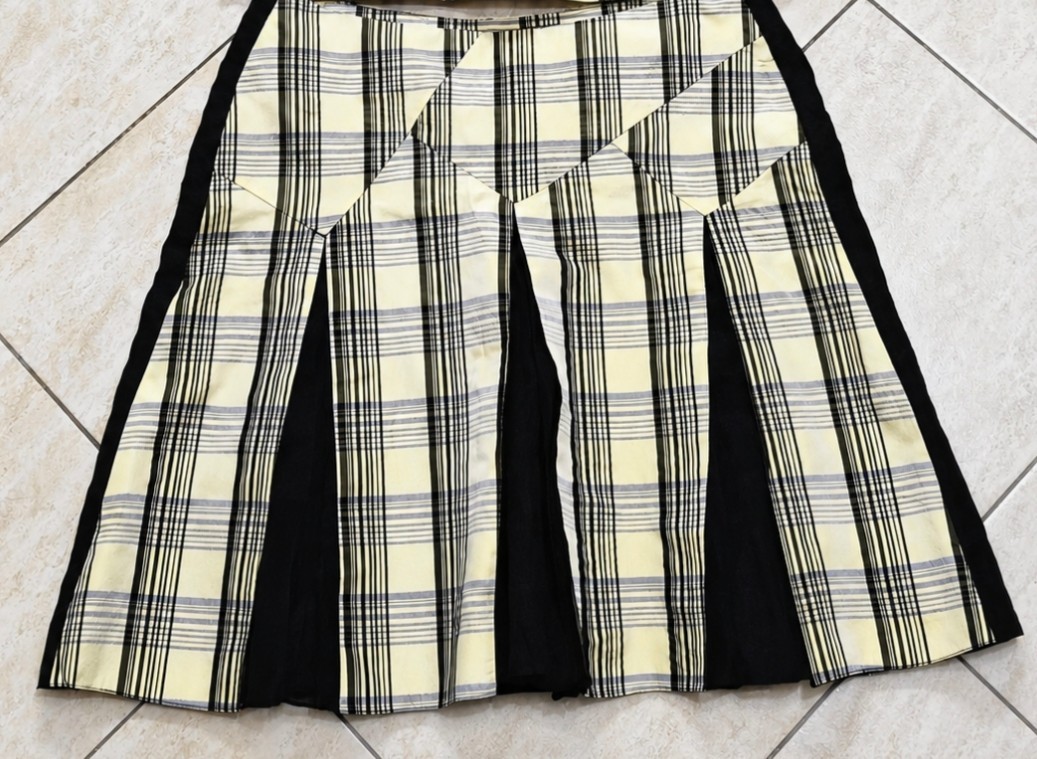 Vintage Raxevsky Women’s Yellow Cream Plaid Top & Skirt Set Made in Greece