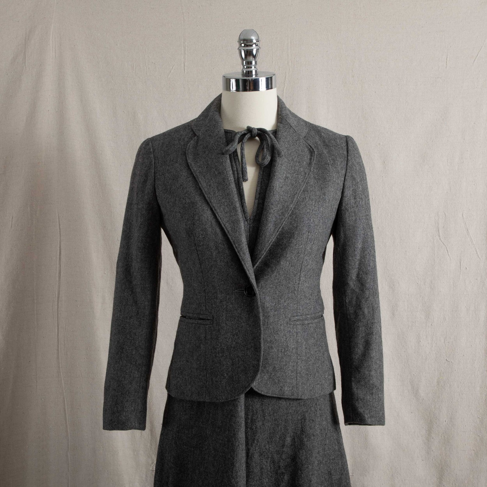 Vintage 70s Diva Evan-Picone Gray Wool Suit Dress Set Blazer Jumper Dress Small