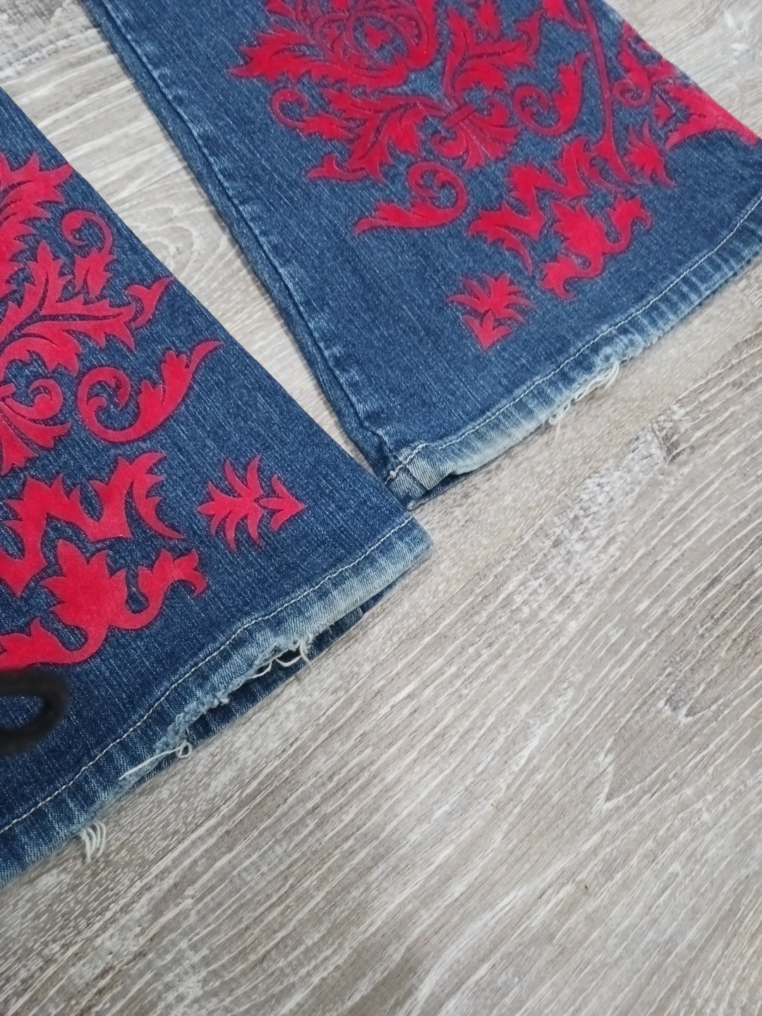 JNCO Womens Vintage Low Rise Flocked Flare Jeans Y2K 2000s