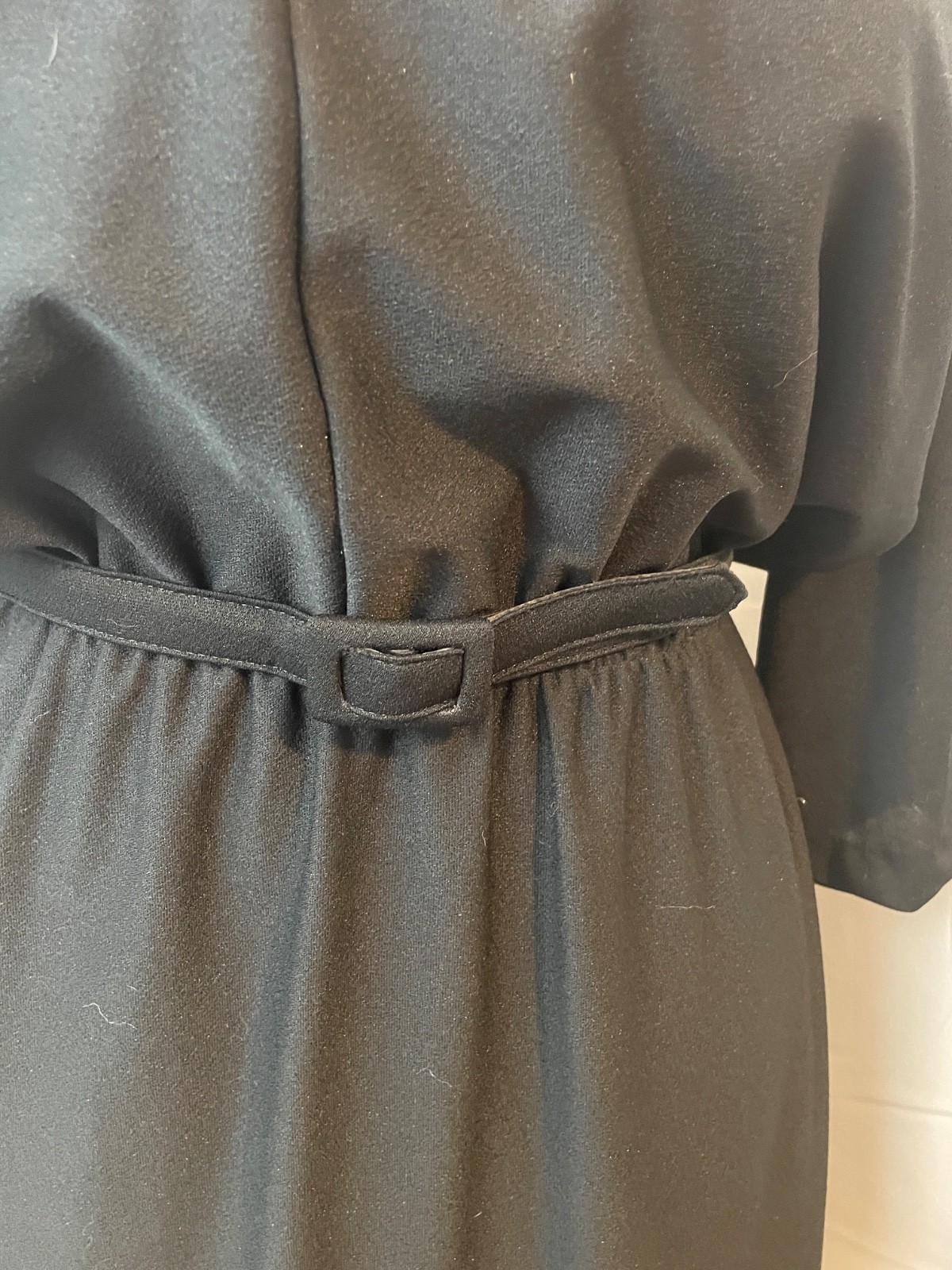 Black Glitter Sparkle Disco Party Dress 1970s Vintage with Belt 18 XL
