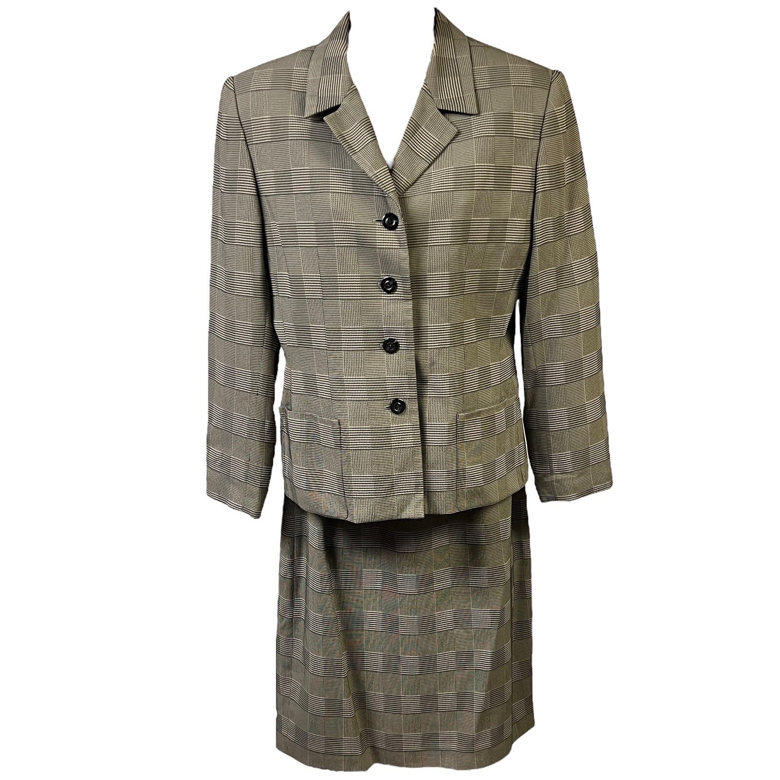 Petite Sophisticate 2PC Suit Set 10P Grey Black Plaid Vintage Classic Career