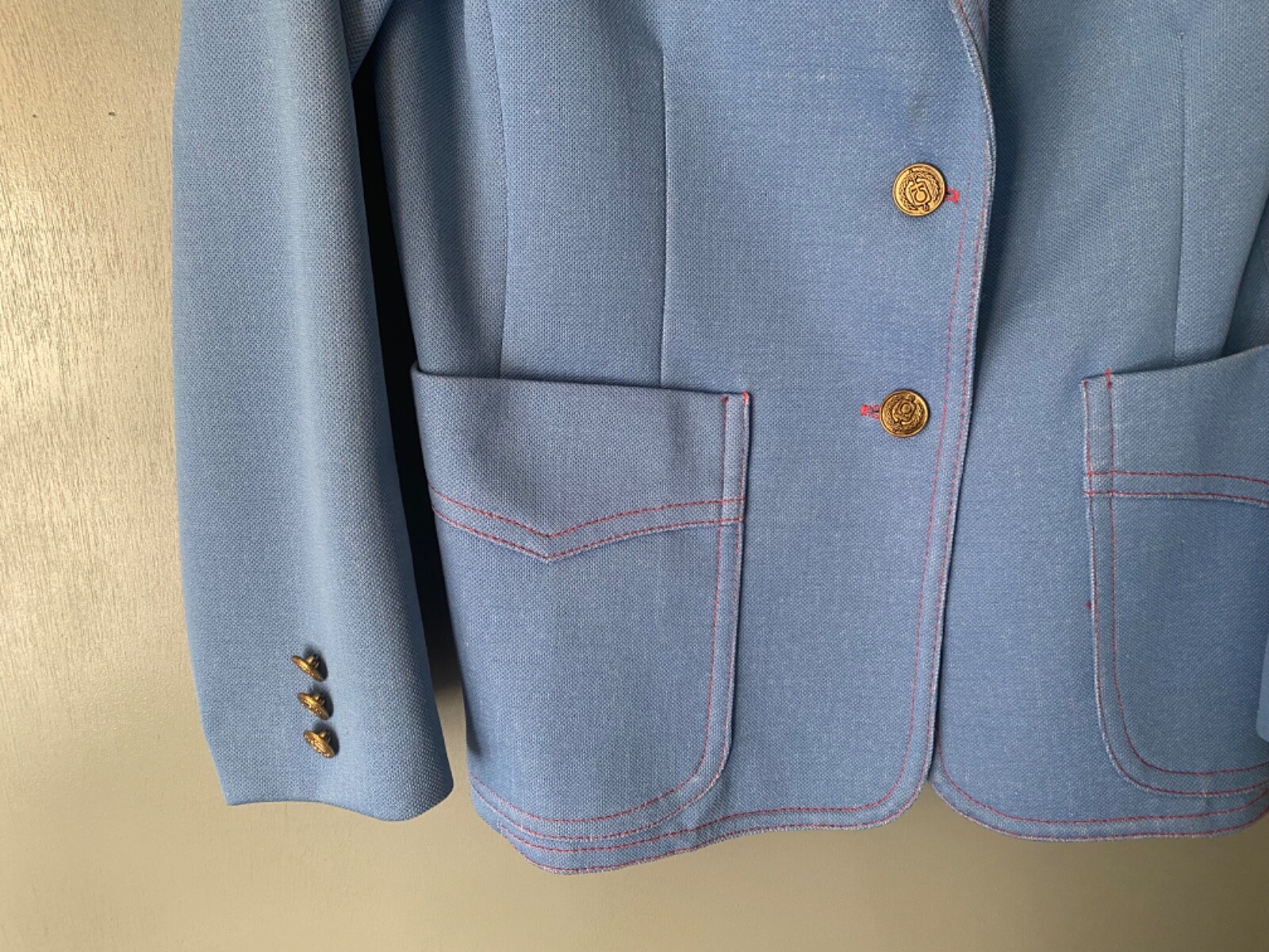 Vintage GRAFF Californiawear Women’s 10 Blue Blazer Red Stitch 70’s Retro Boho