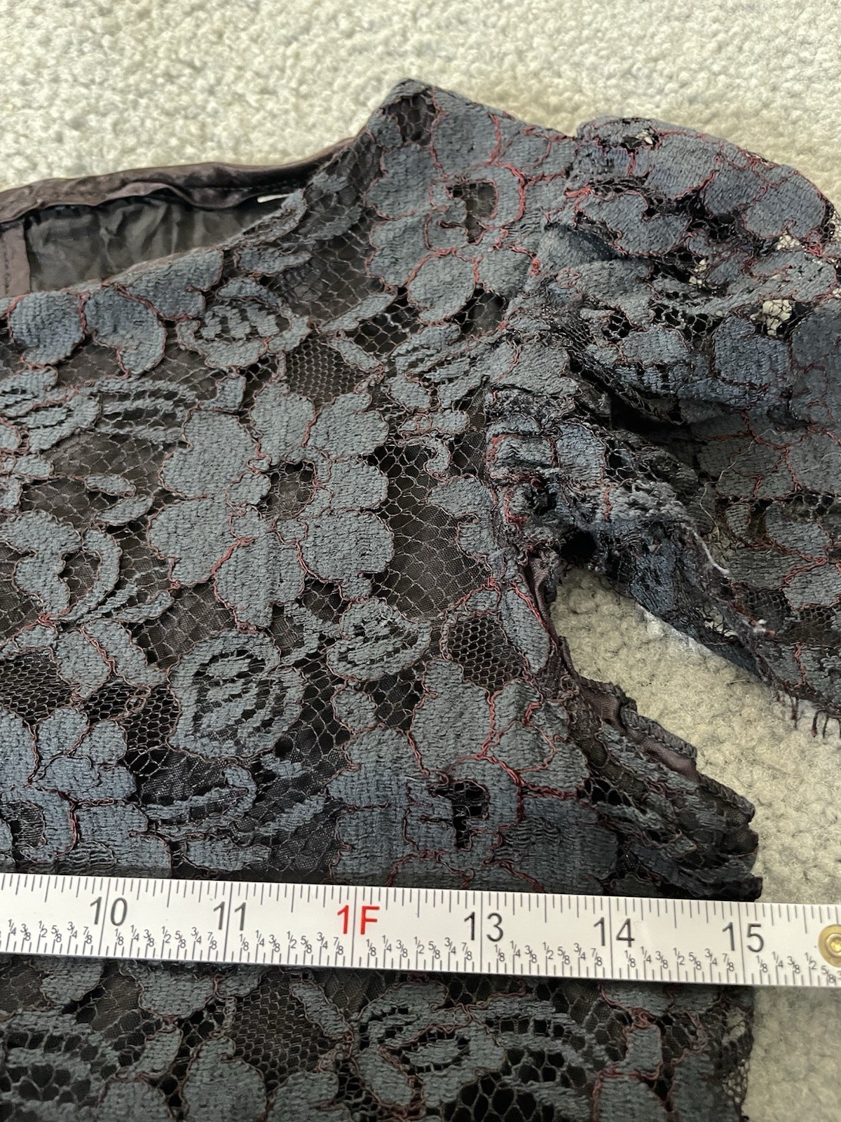 Vtg 70s Layered Floral Lace Dress Sz 4 Gray-Black Balloon Sleeve Ruffles Classic