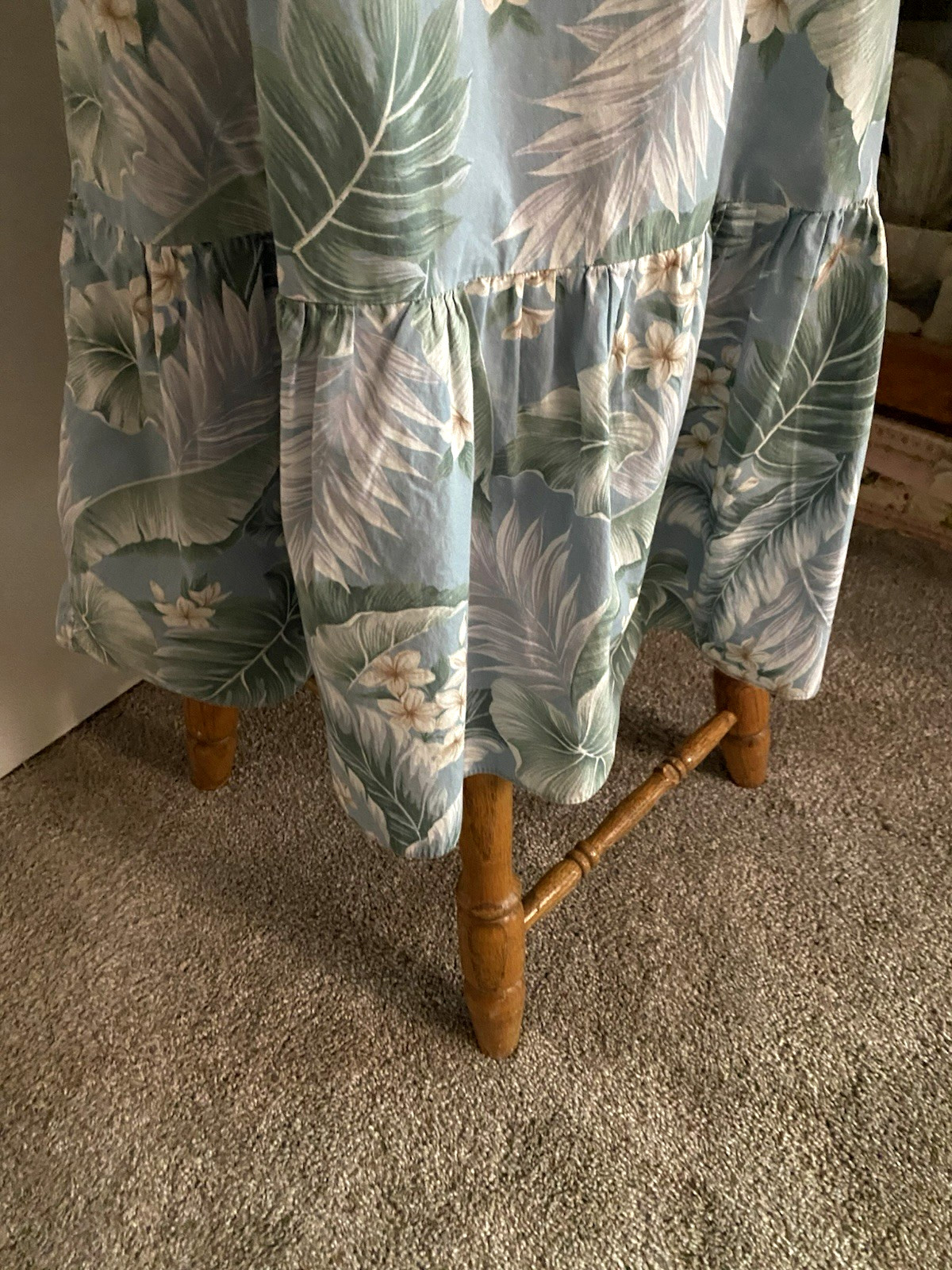 VTG ALOHA REPUBLIC BLUE EXOTIC FLORAL COTTON BLEND HAWAIIAN DRESS SZ S-M