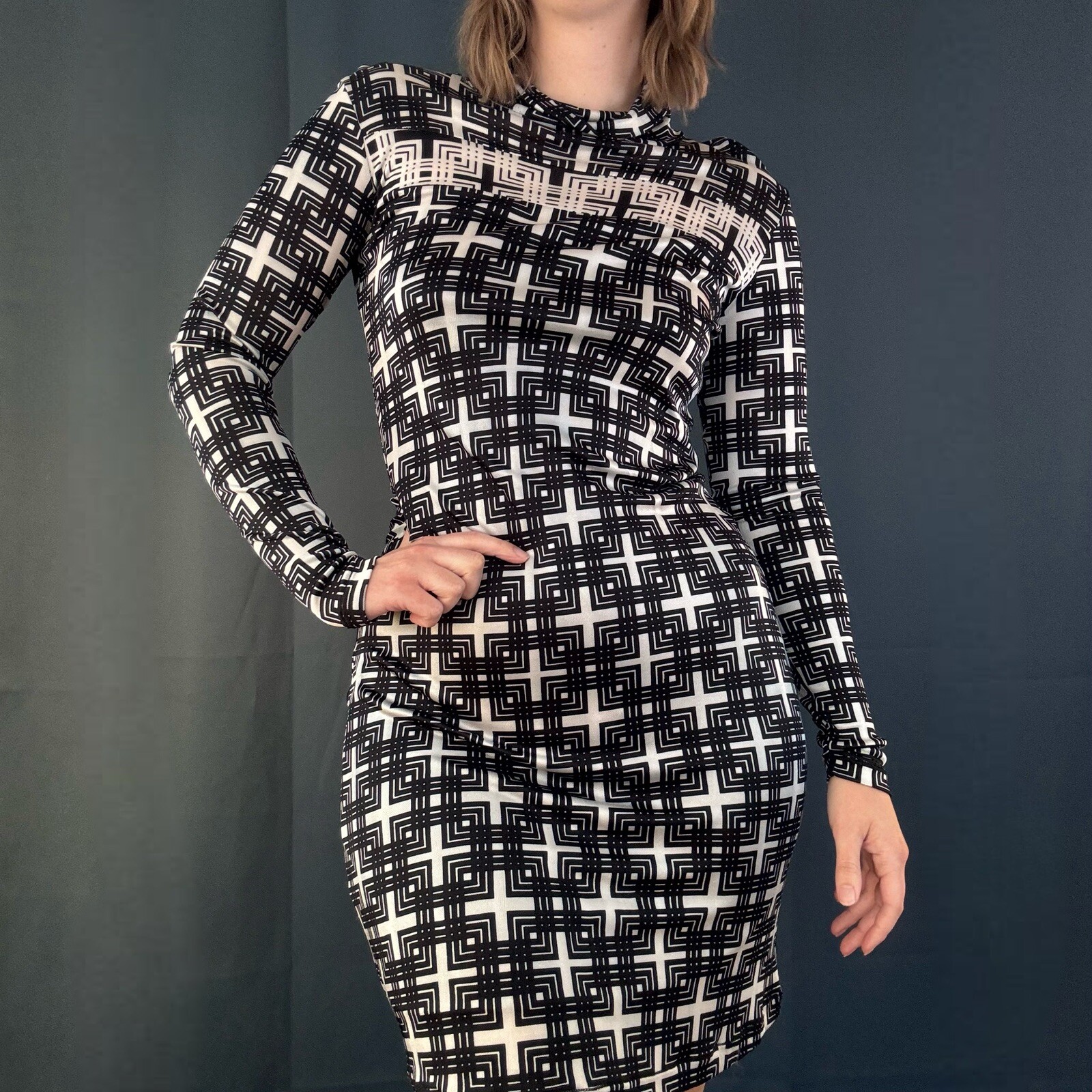 Vintage 90s Custo Barcelona Double Mesh Turtleneck Dress