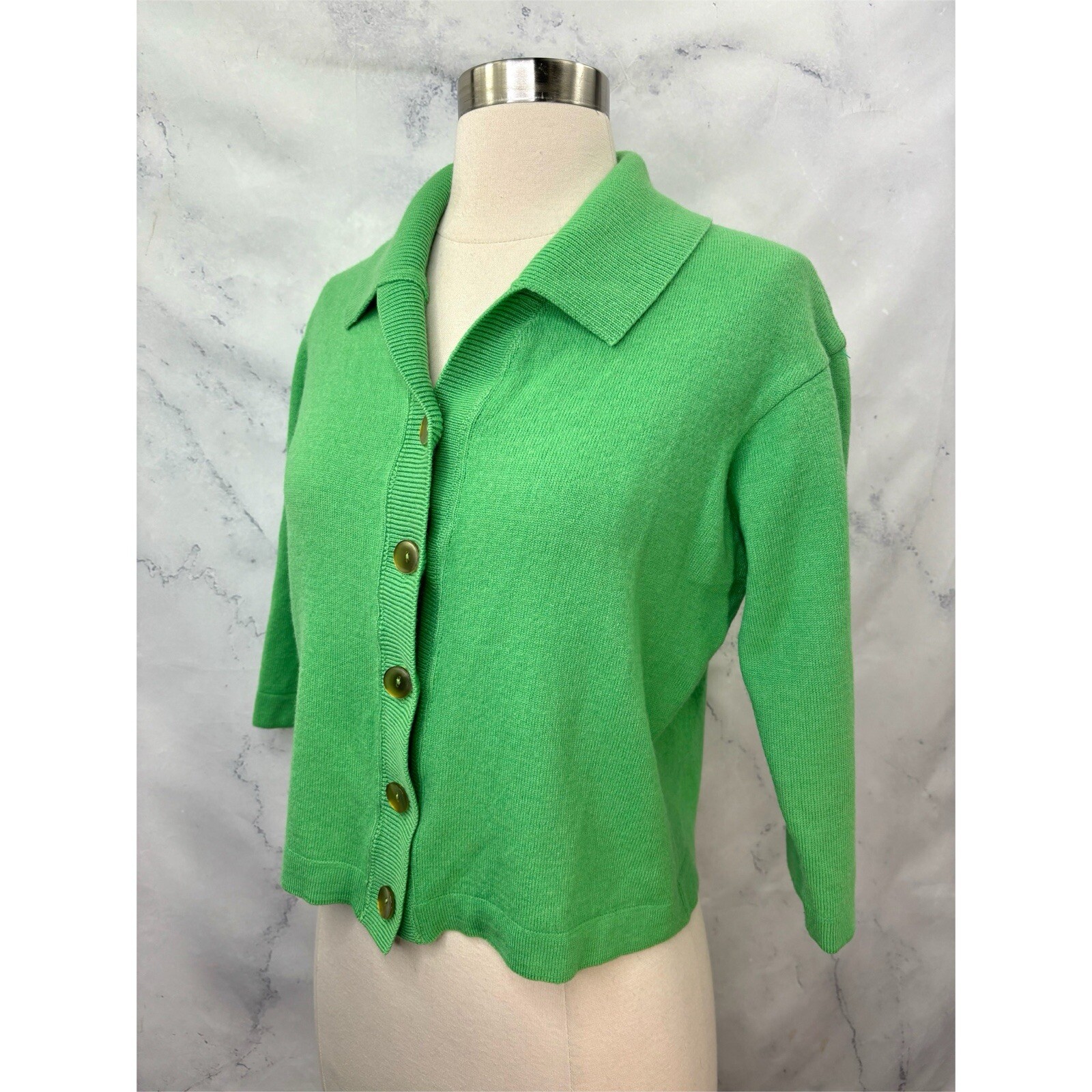 Vintage Jantzen 50s Wool Knit Cardigan Sweater 38 M USA Green 1950s Betty Paige