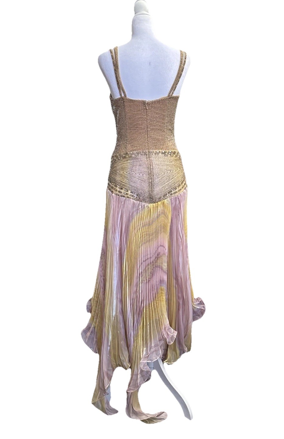 Vintage 70s Mike Benet Beaded Couture Look Fairycore Handkerchief Hem Gown
