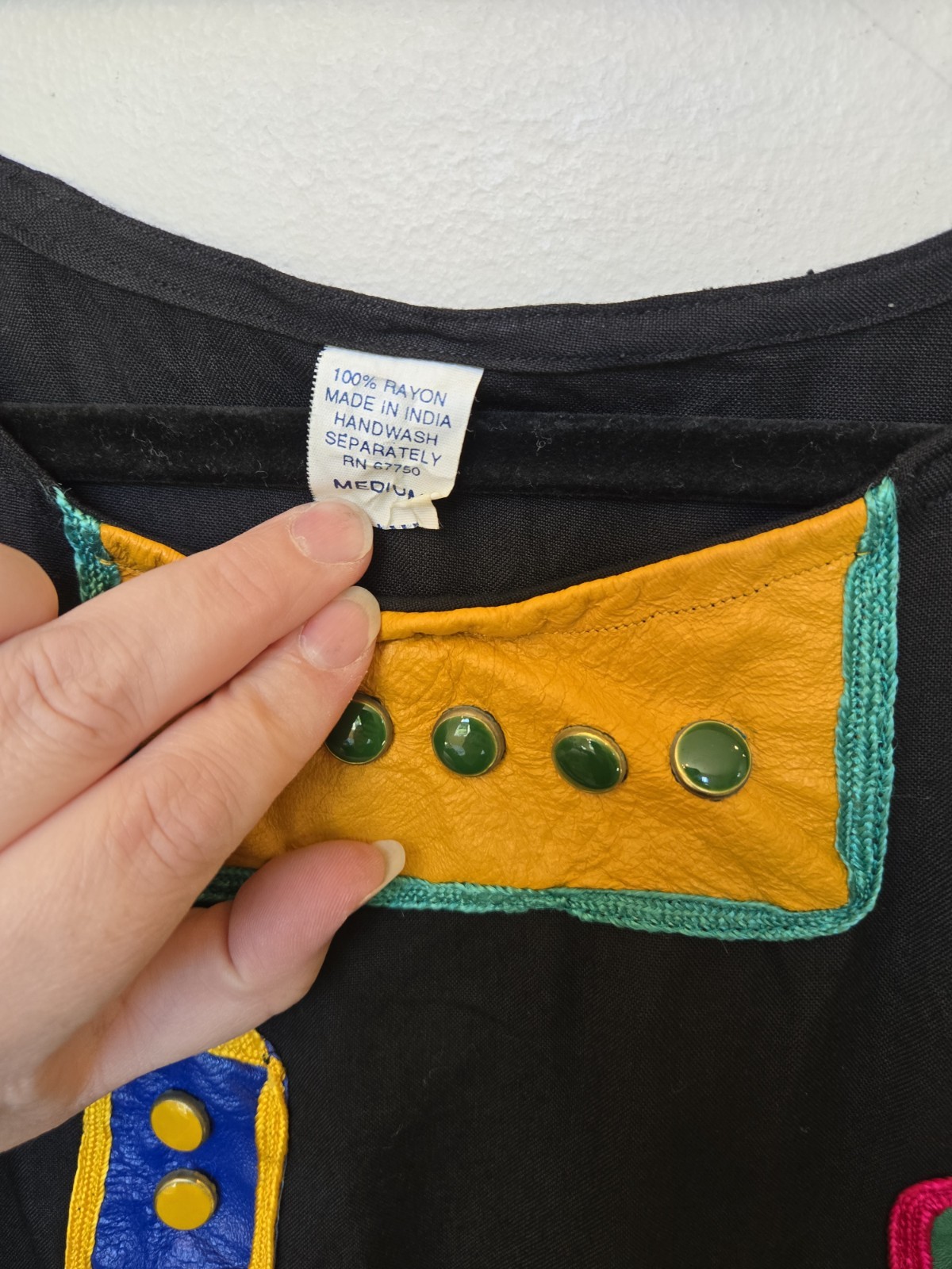 Vintage 80s 90s Womens Outfit Sz M Leather Patch Work Art To Wear Hippie Loose