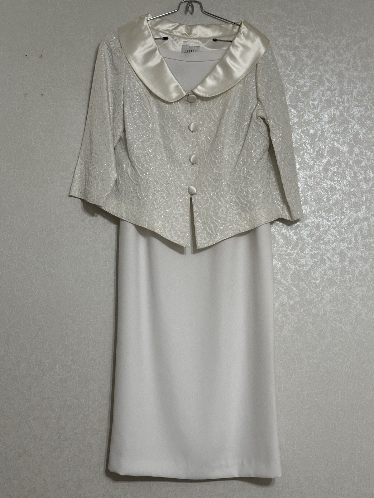 Leslie Fay Evenings Metallic Jacket and Maxi Skirt Set Ivory White Vintage 12
