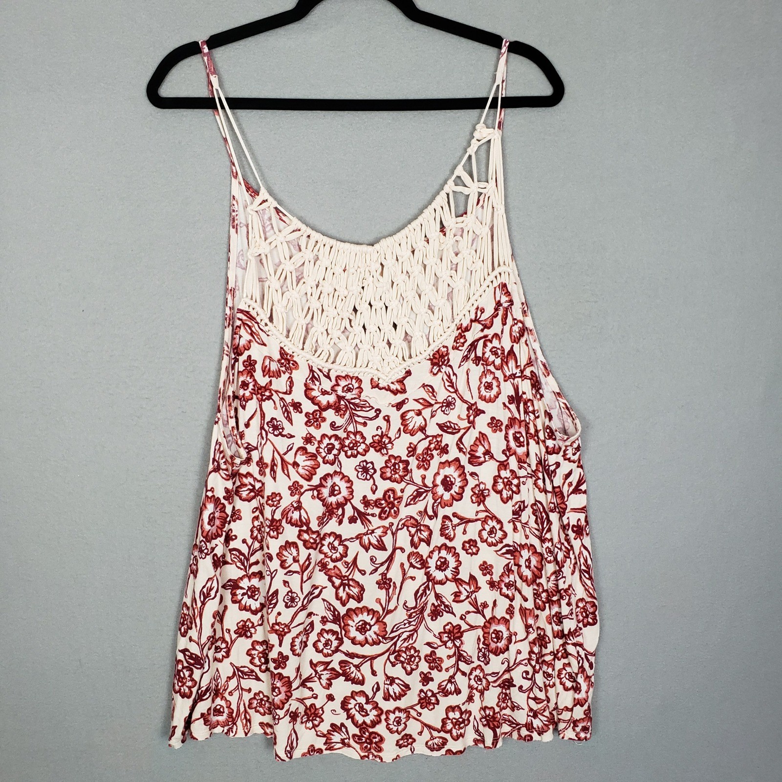 Maurices 3X Macrame Trim Cami Tank Top Red Floral Western Cowgirl Rodeo Festival