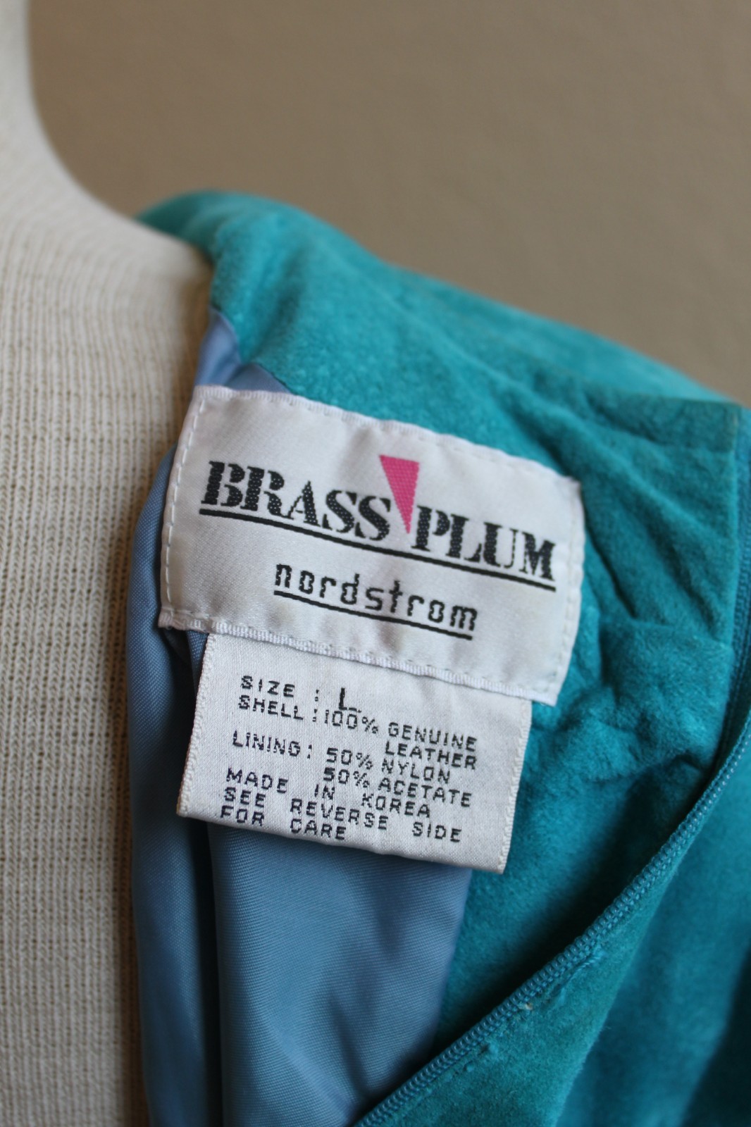 Vintage 80’s Turquoise Suede Leather Fitted Dress From Nordstrom L 28″ waist