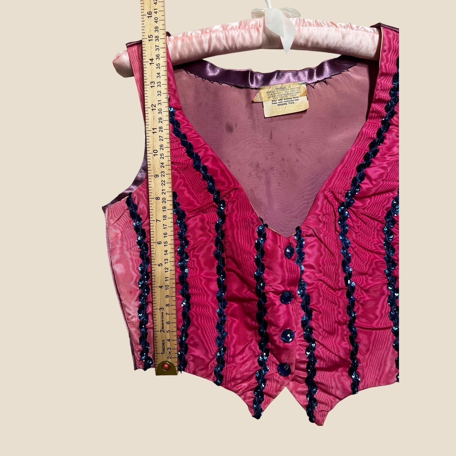 Antique 1930s Fuchsia Silk Faille Sequin Evening Vest Cropped Costume Haus XS