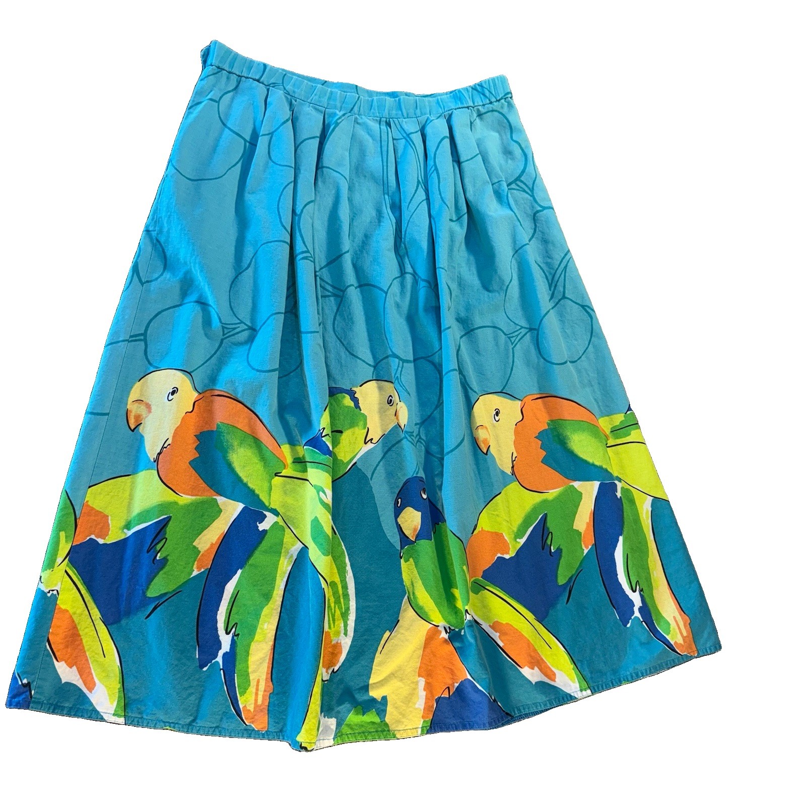 Malia Honolulu VTG 100% Cotton Skirt 14 A-Line Parrot Print Tropical Vacation