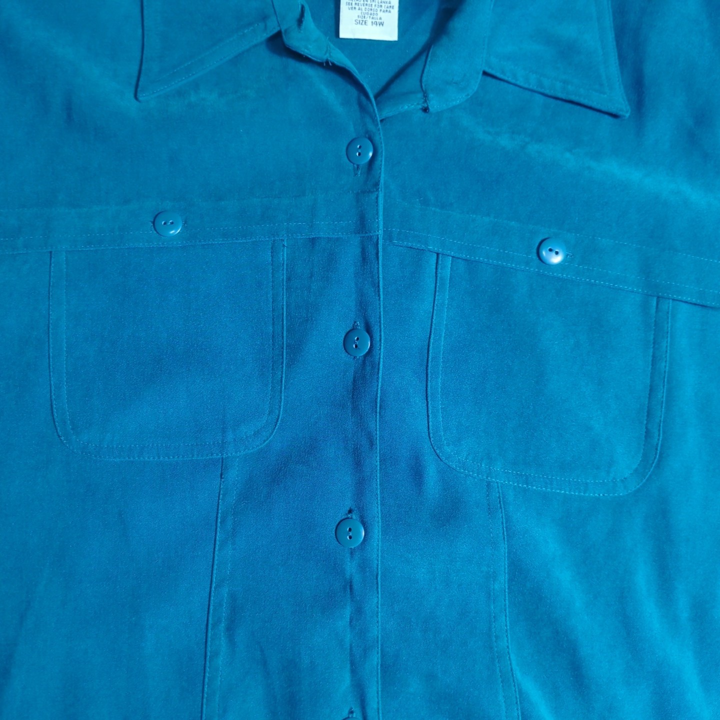 Vtg 80s Ultra Dress Womans 14W Turquoise 3/4 sleeve Button Up Shirt & Pants 392