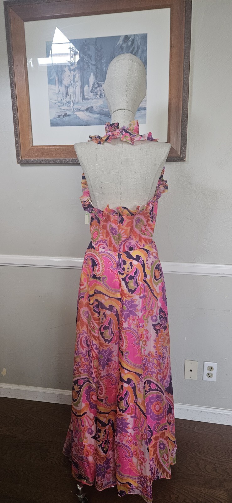 Vintage 1970s 1960s Psychedelic Maxi Halter Dress DEADSTOCK As Pictured