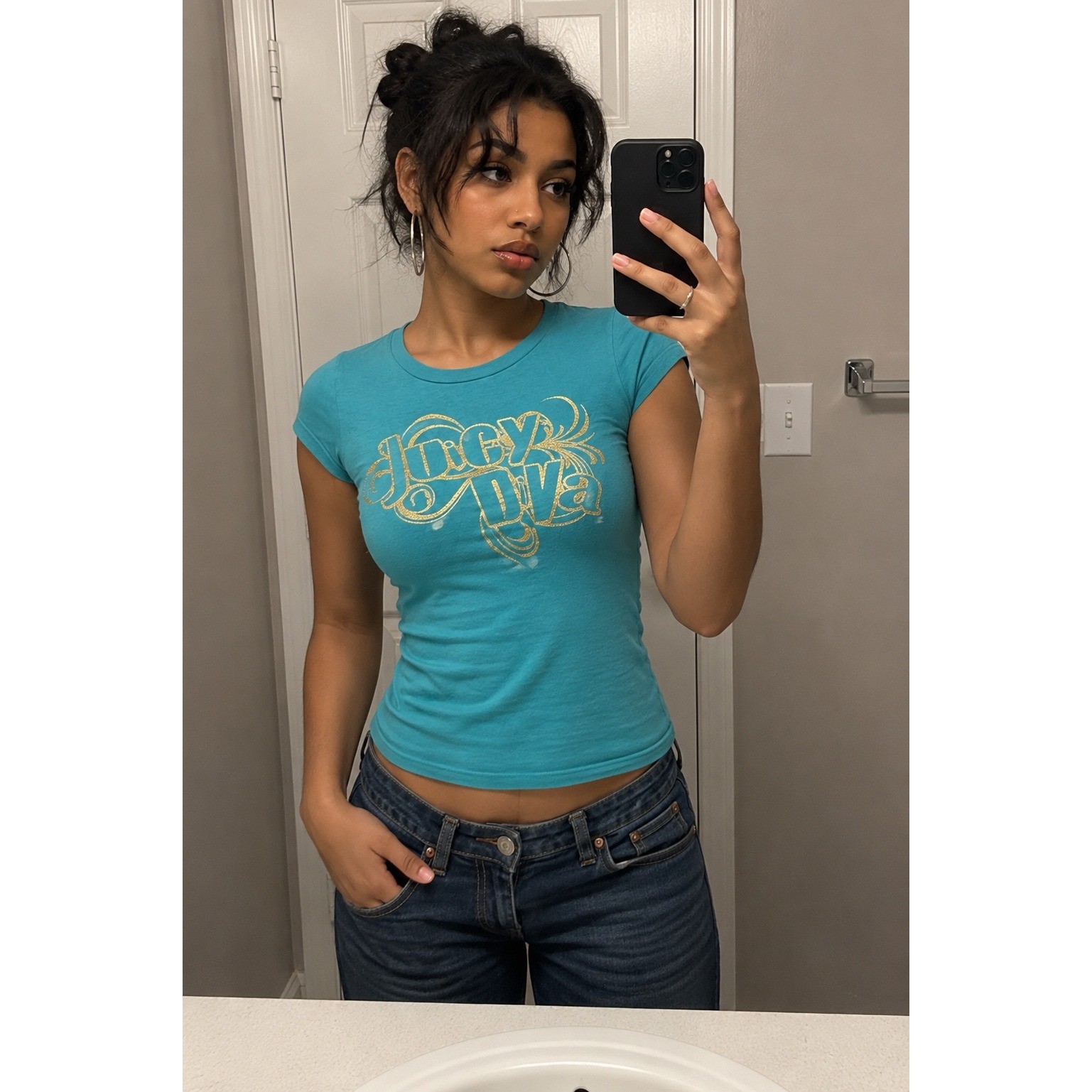 Vintage Juicy Couture Indie Sleaze McBling Women’s Baby Tee Y2K Gold Glitter SM