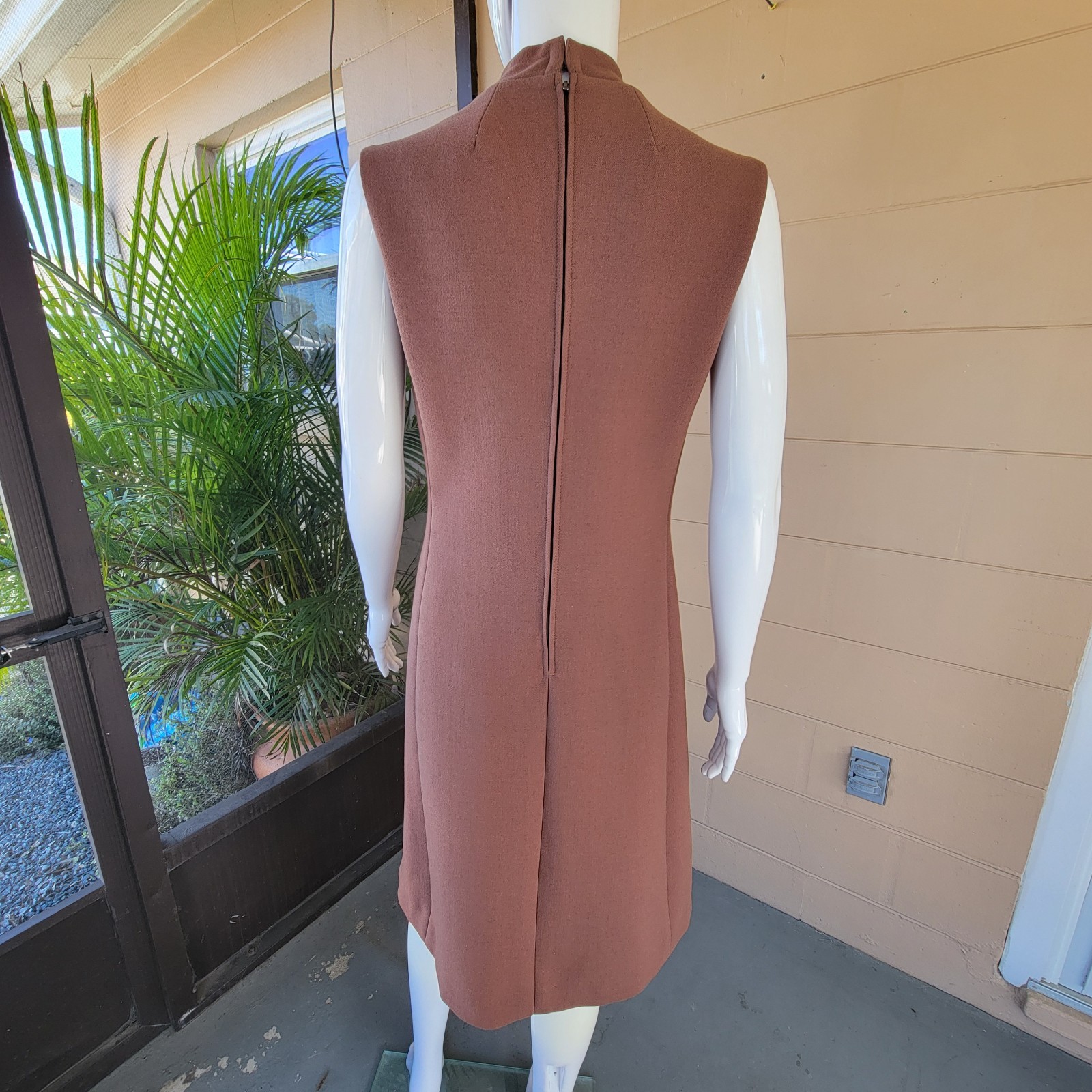 Vintage 70s Brown Sleeveless Midi Dress A-line Women Size 10/M Tailored