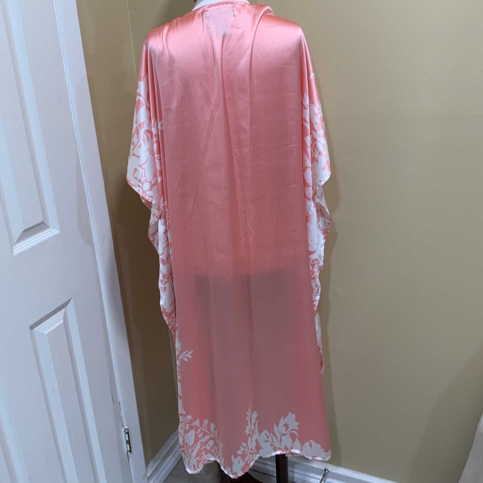 LONG SATIN GOWN~WOMANS MIDNIGHT VELVET~ SHINY pink/white NIGHTIE~one size