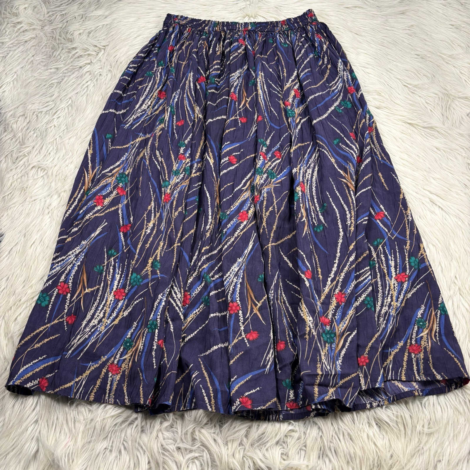 Vintage Advantage Women’s OS PLUS Purple Floral Maxi Skirt Resort Boho Artsy