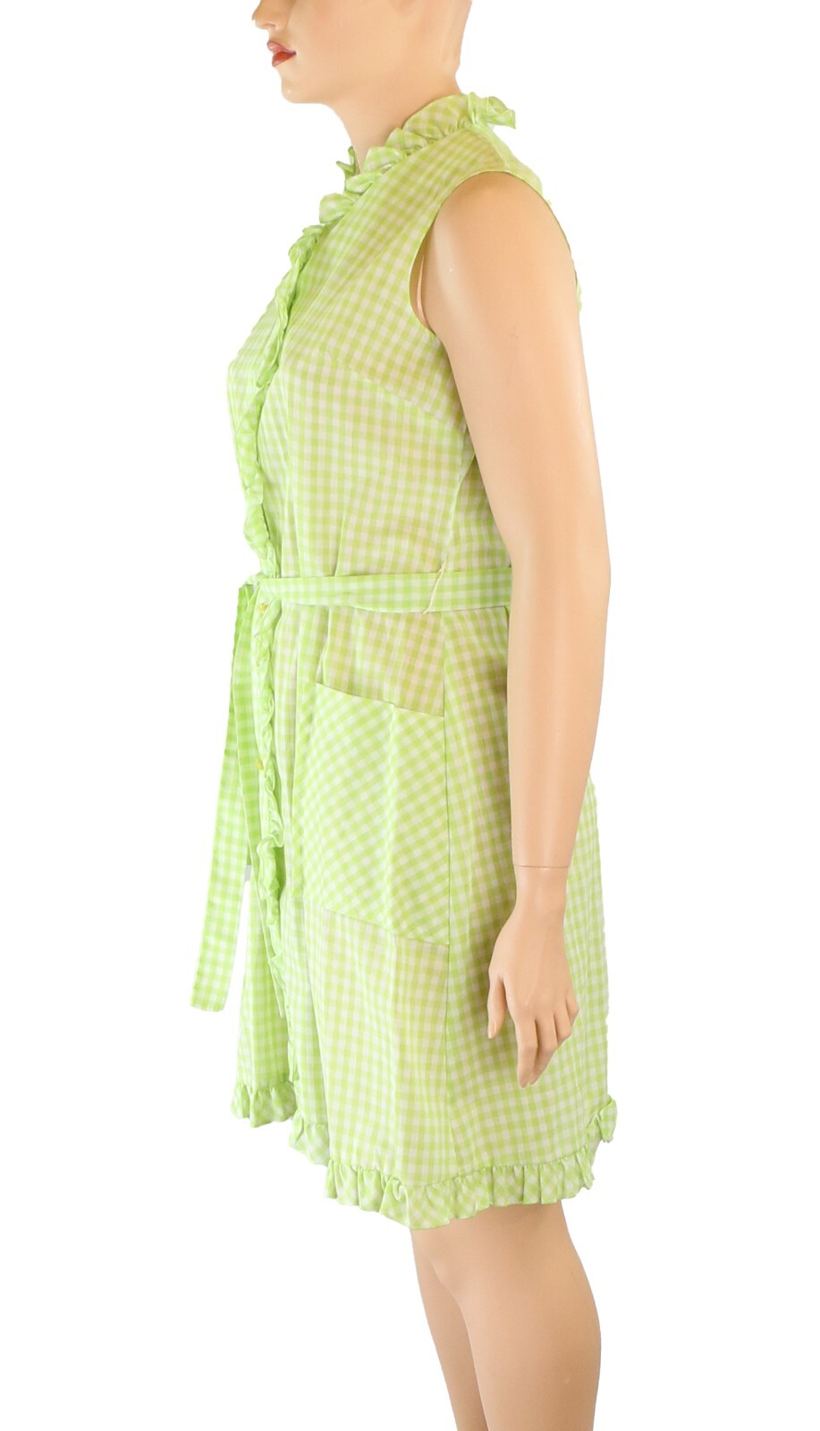 Lounge Craft Vintage 70s Green Gingham Button Down House Day Dress sz L