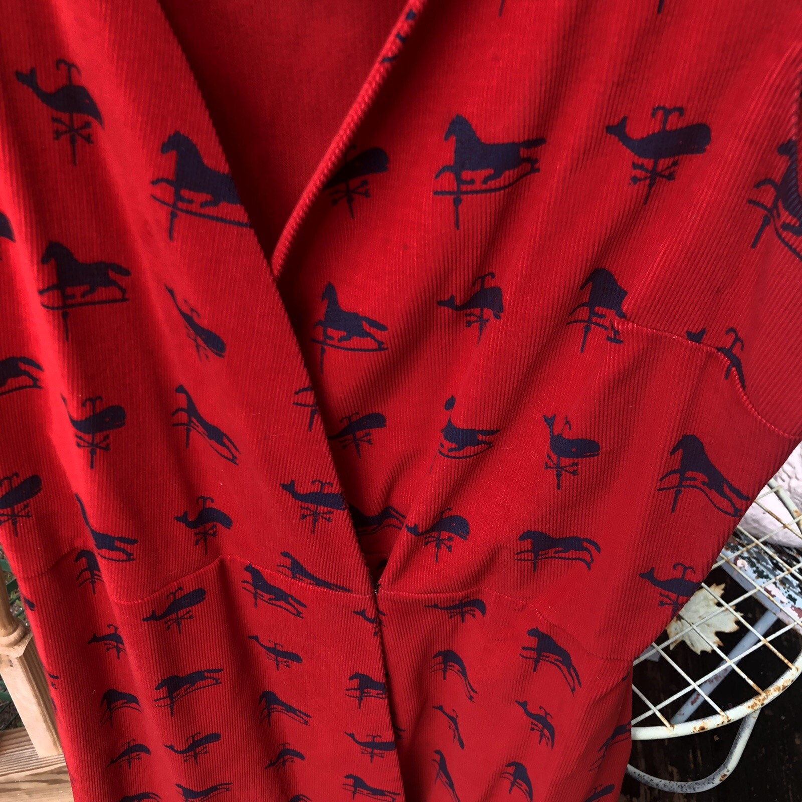 The Vested Gentress Red Corduroy Dress 18 Embroider Horse Equestrian Whale Vtg