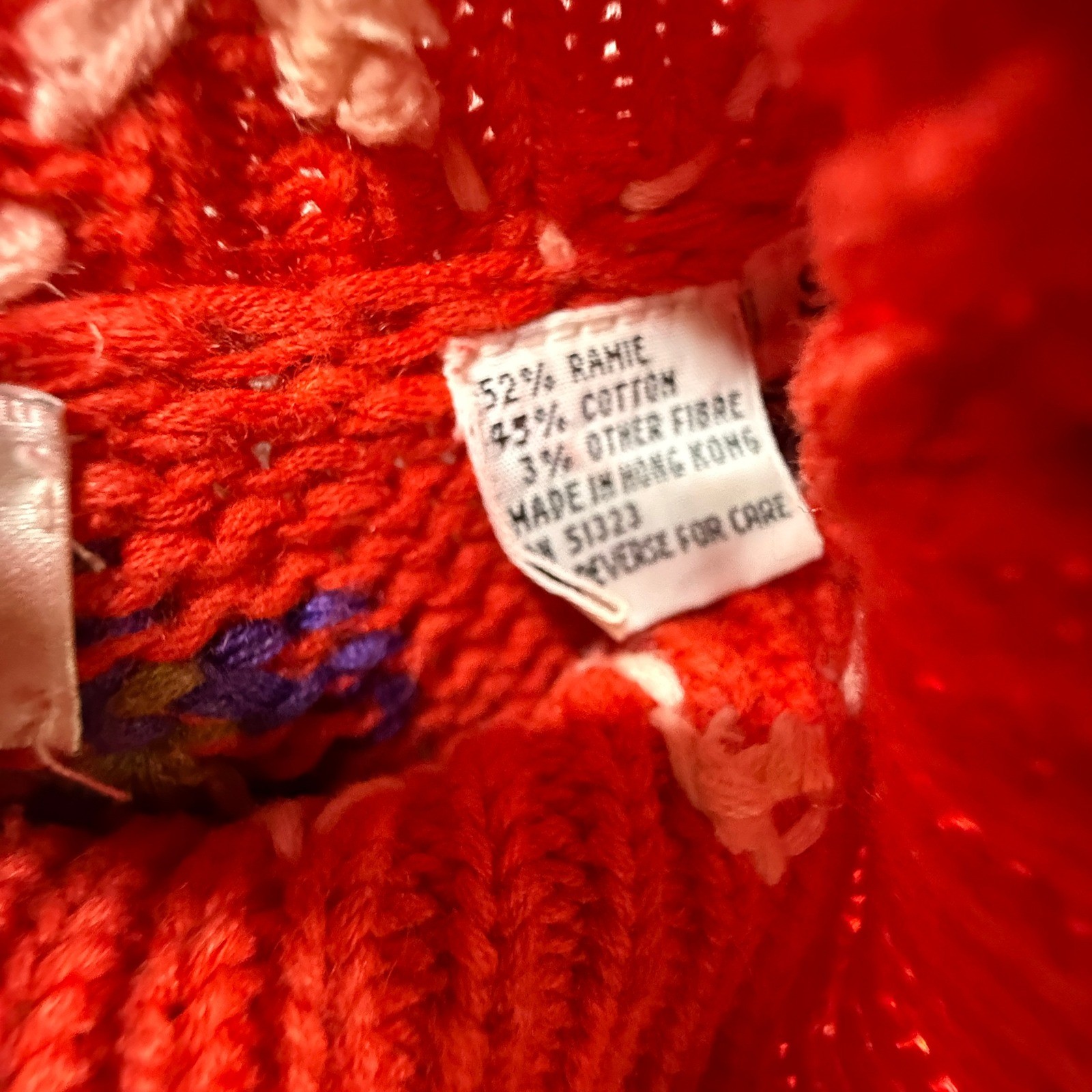 Chaus Knit Sweater Womens S Red Excellent Vintage Embroidered Holiday Chunky