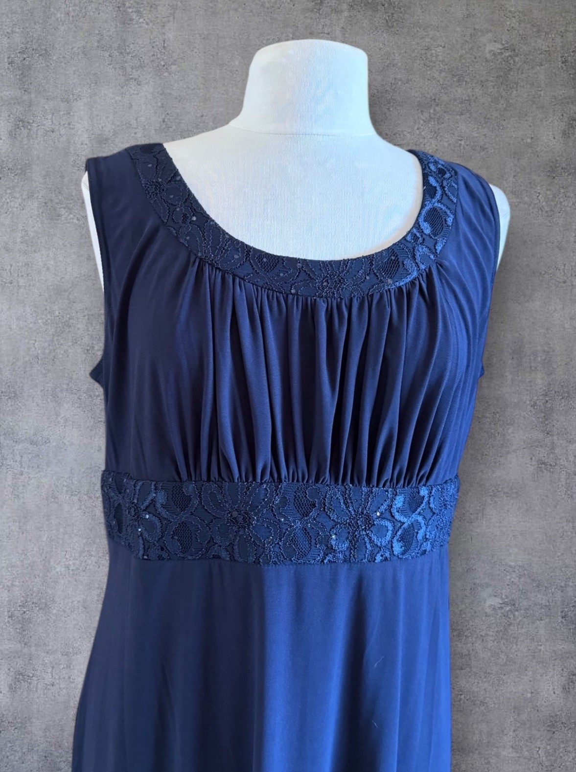 R&M RICHARDS Navy Blue Sleeveless Lace Embellished Neckline & Waist Dress 14
