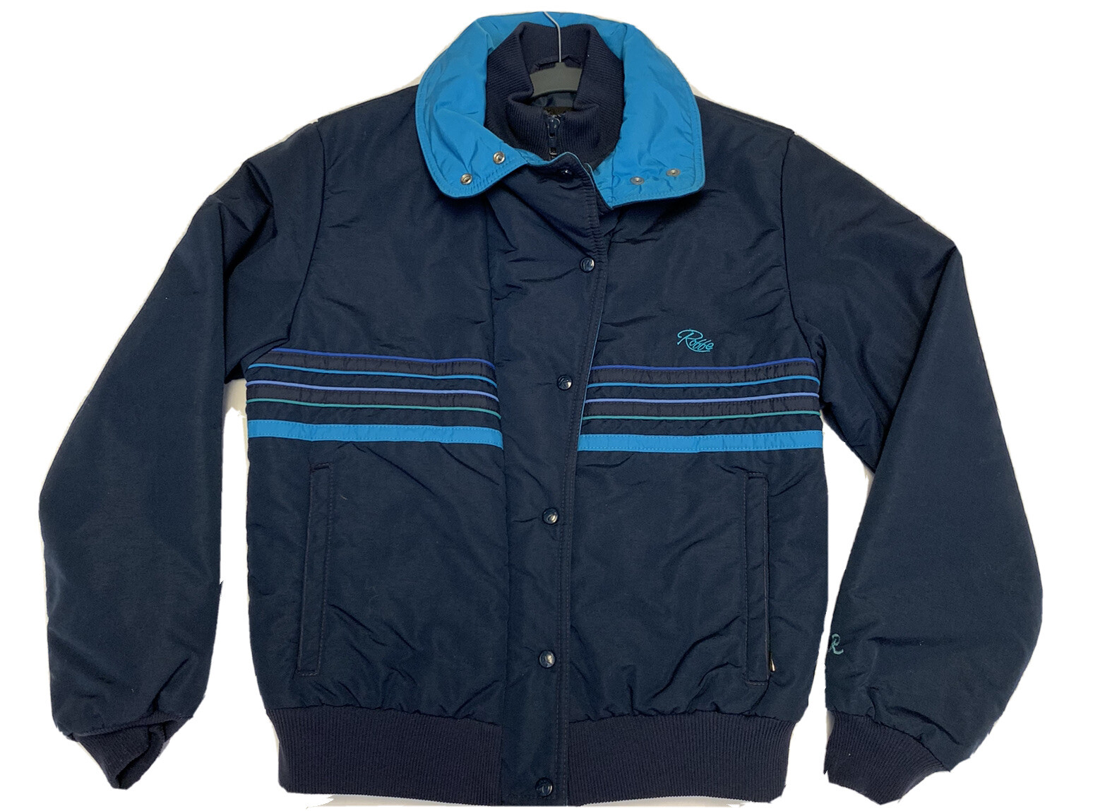 Vtg 80s Robbe Ski Wear Jacket Winter Blue with Stripes Ladies Betsy Size 10 Rare