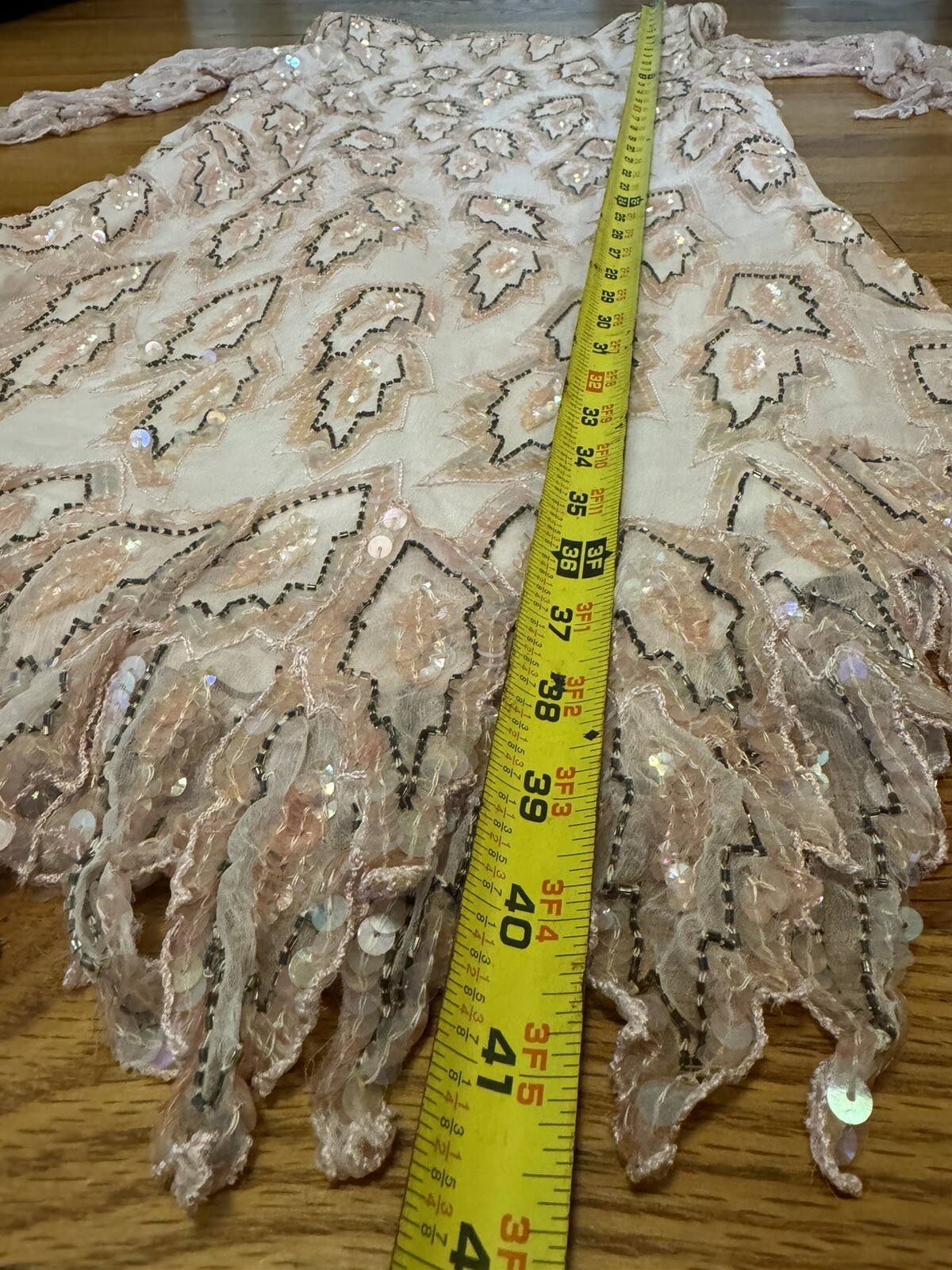 Vintage Carina Pink Sequin Beaded Silk Dress Handkerchief Overlay Hem Size Small