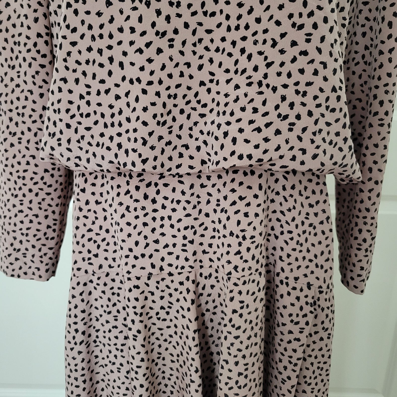 Vintage Jordan Ari Dress Leopard Print Flowy Long Sleeve Brown Pleated Size M