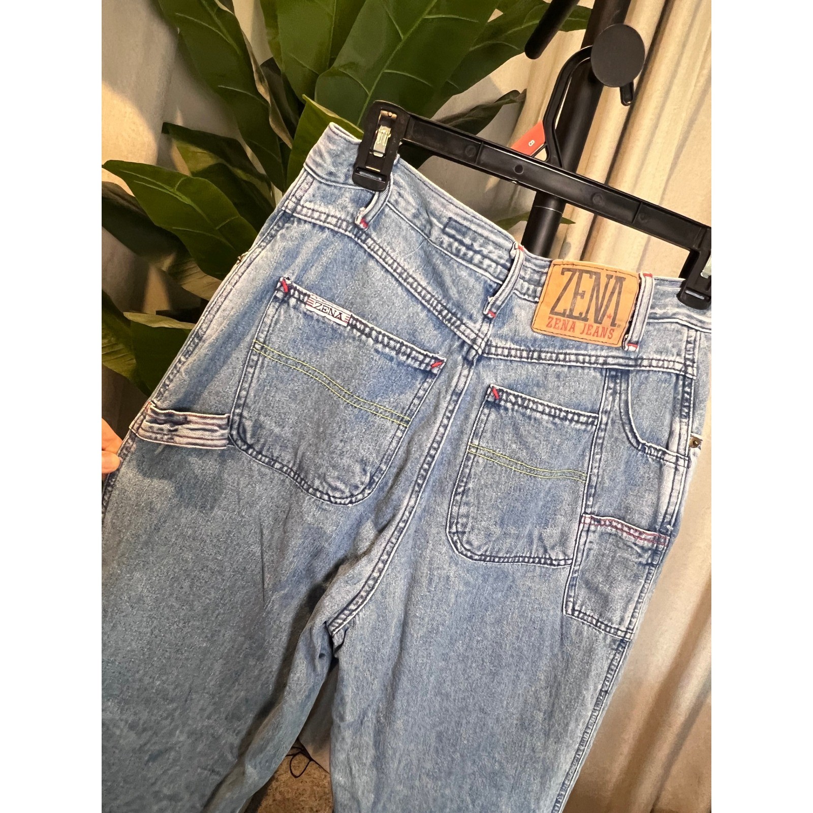 Vintage Zena Jeans High Waisted Acid Wash Carpenter Mom Jeans Light Blue Size 11