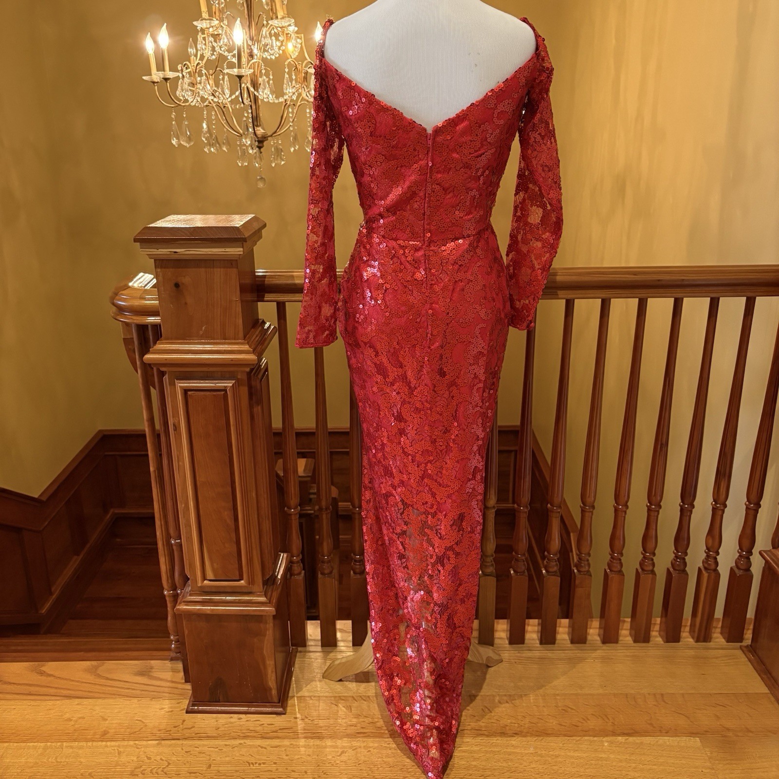 1980s Vicky Tiel Vintage Red Sequin Beaded Metallic Lace Nordstrom Dress 6