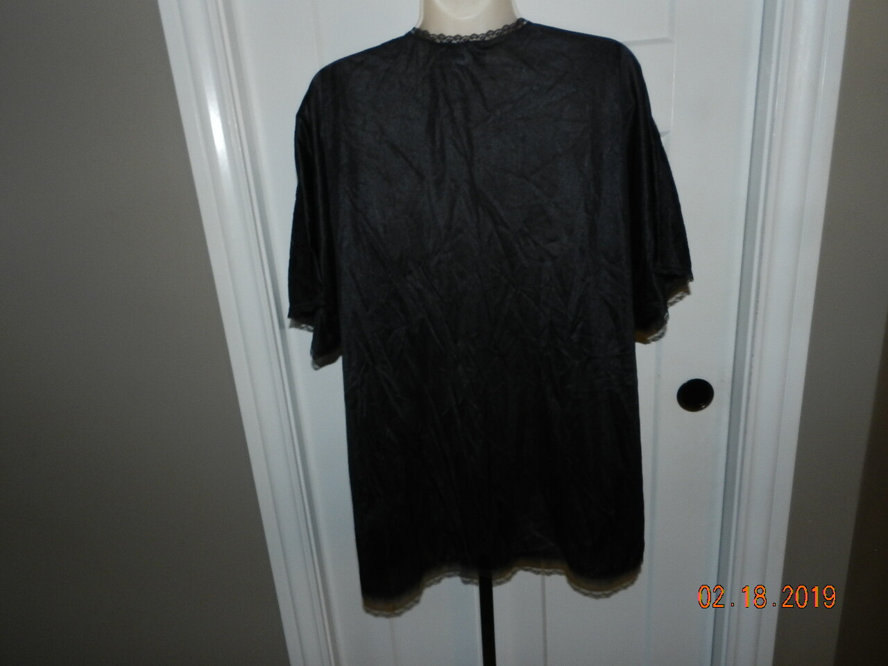 Vtg Soft Moments Nightgown Womens Large Black Satin Lace