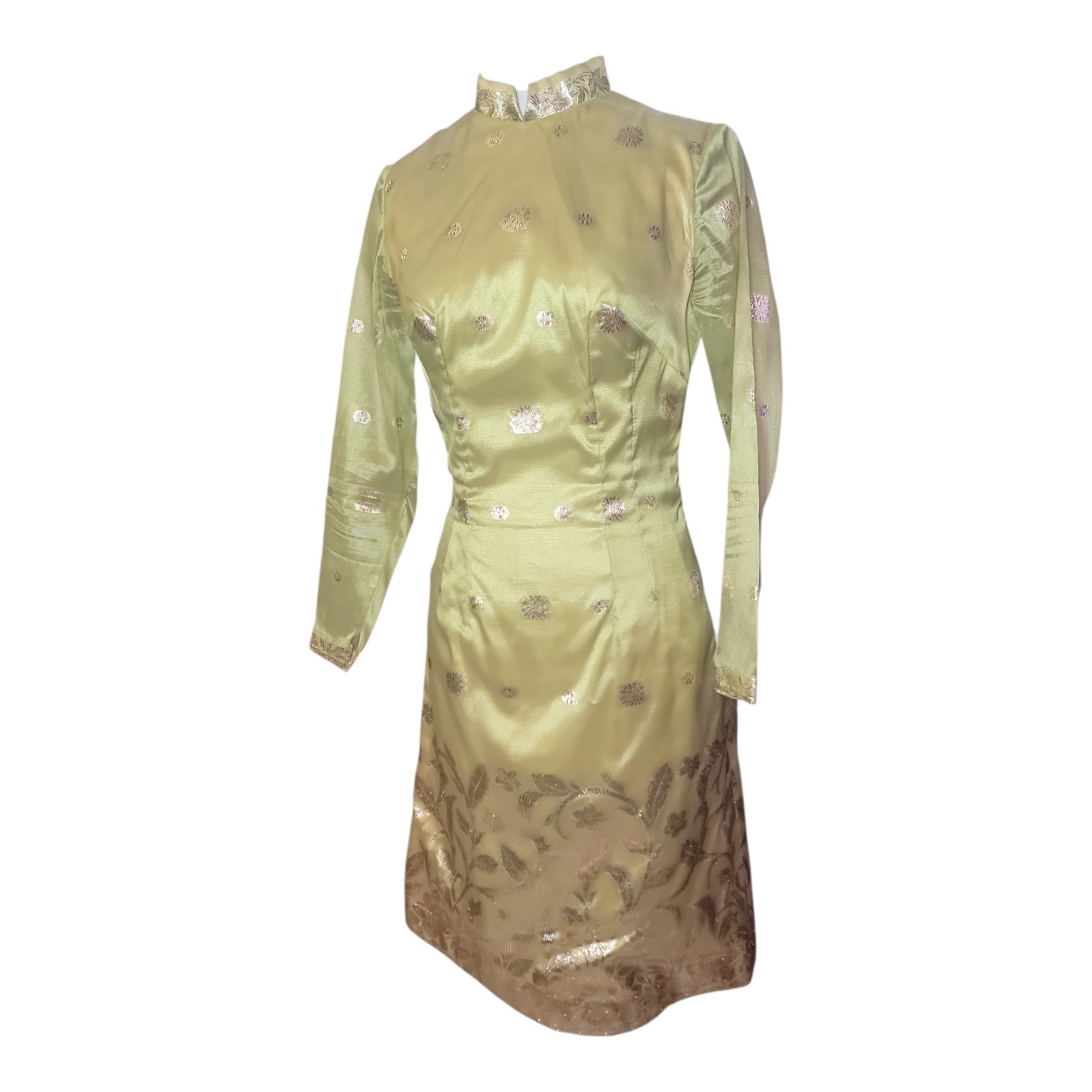 Vintage Lilli Diamond Pants & Dress Set Green & Gold Brocade