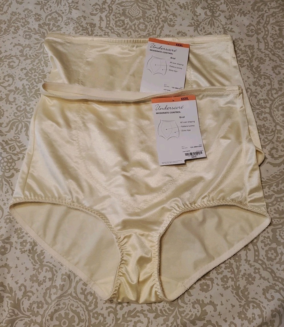2) Vintage JCP UNDERSCORE Womens XXXL Ivory Nylon Moderate Control Briefs