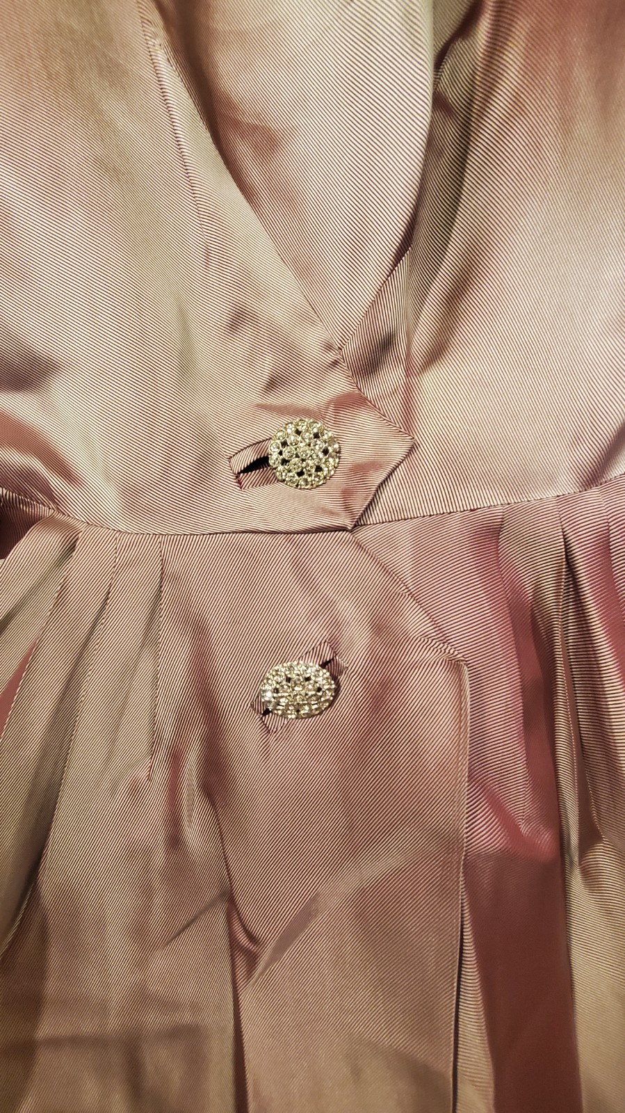 1950 Dress/Bolero Jacket Set Lavender Iridescent Taffeta with Rhinestone Buttons