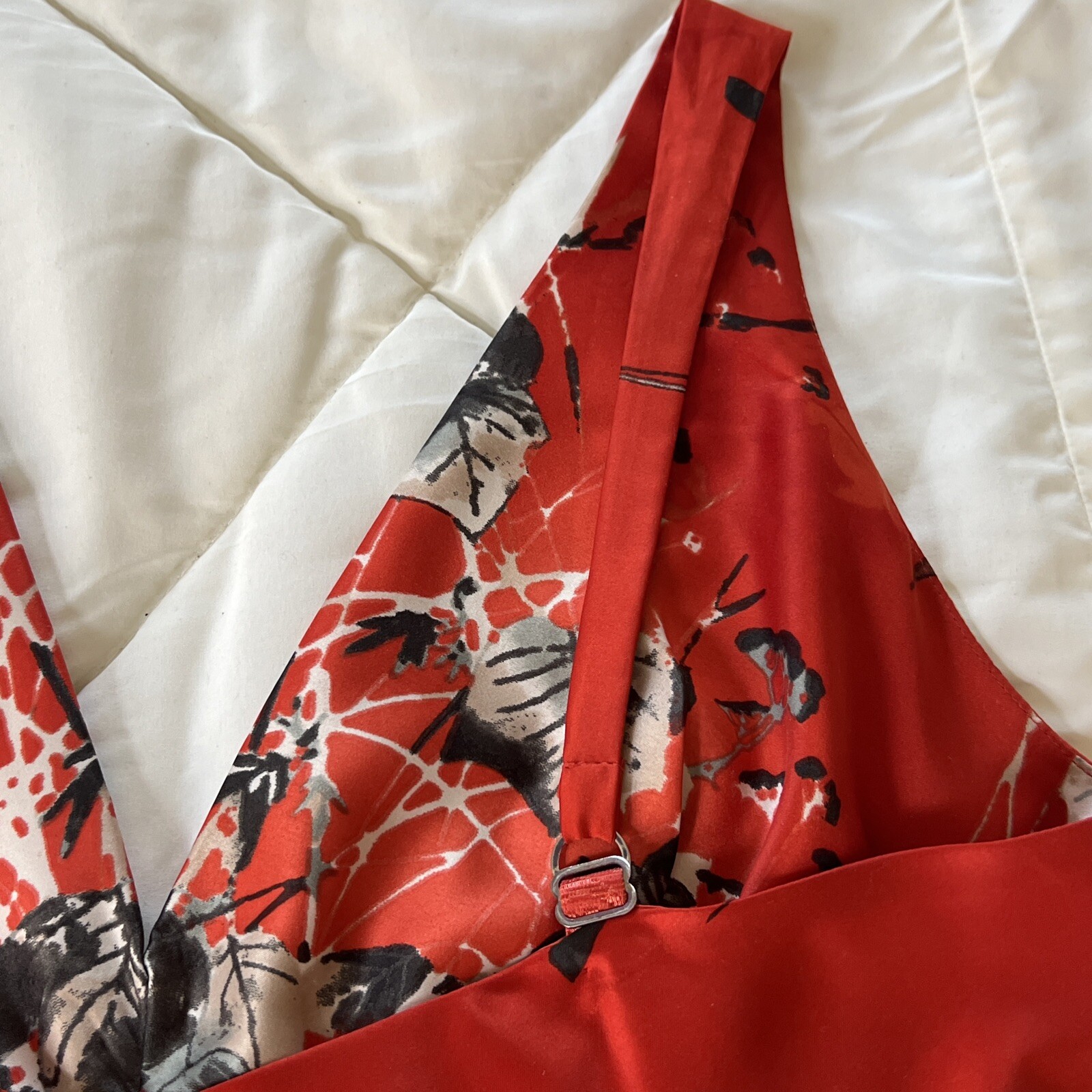 Vintage Deep V-neck Sleeveless Lingerie Inspired Floral Orange Maxi Dress S/M