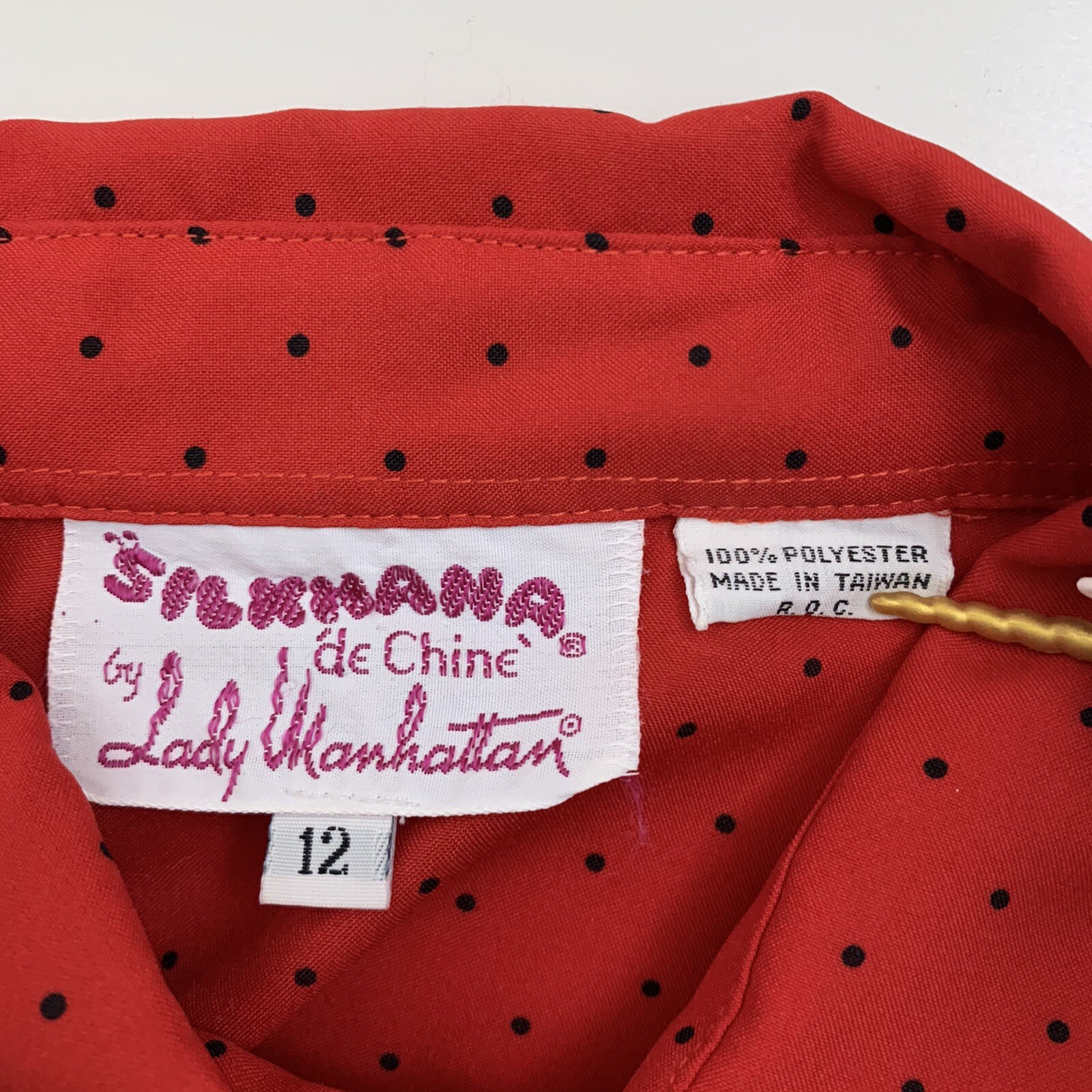 Vintage Size 12 Blouse Button Silkhana De Chine By Lady Manhattan Polka Dot